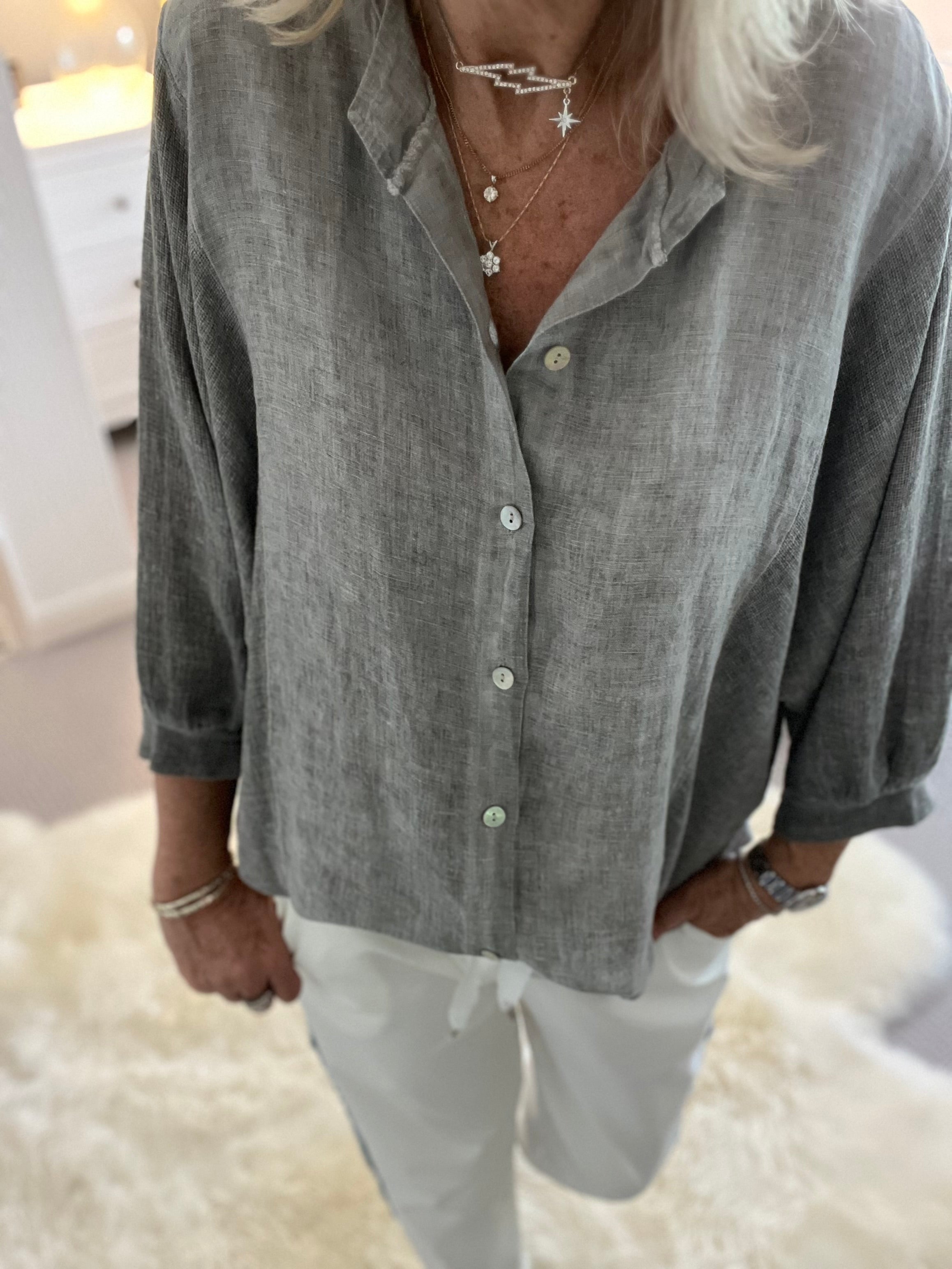 Linen & Cotton Shirt in Grey
