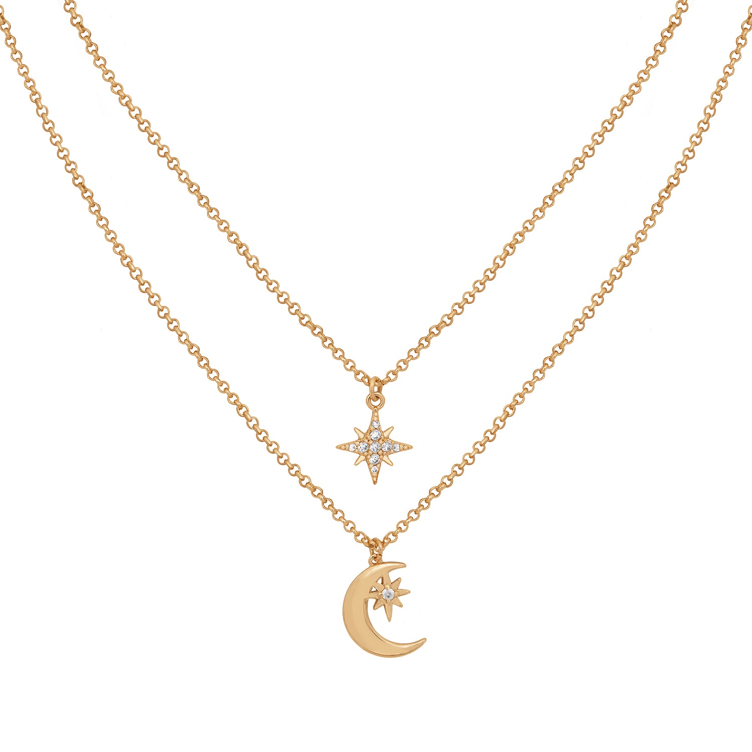 Layered Moon & Stars Necklace in Gold