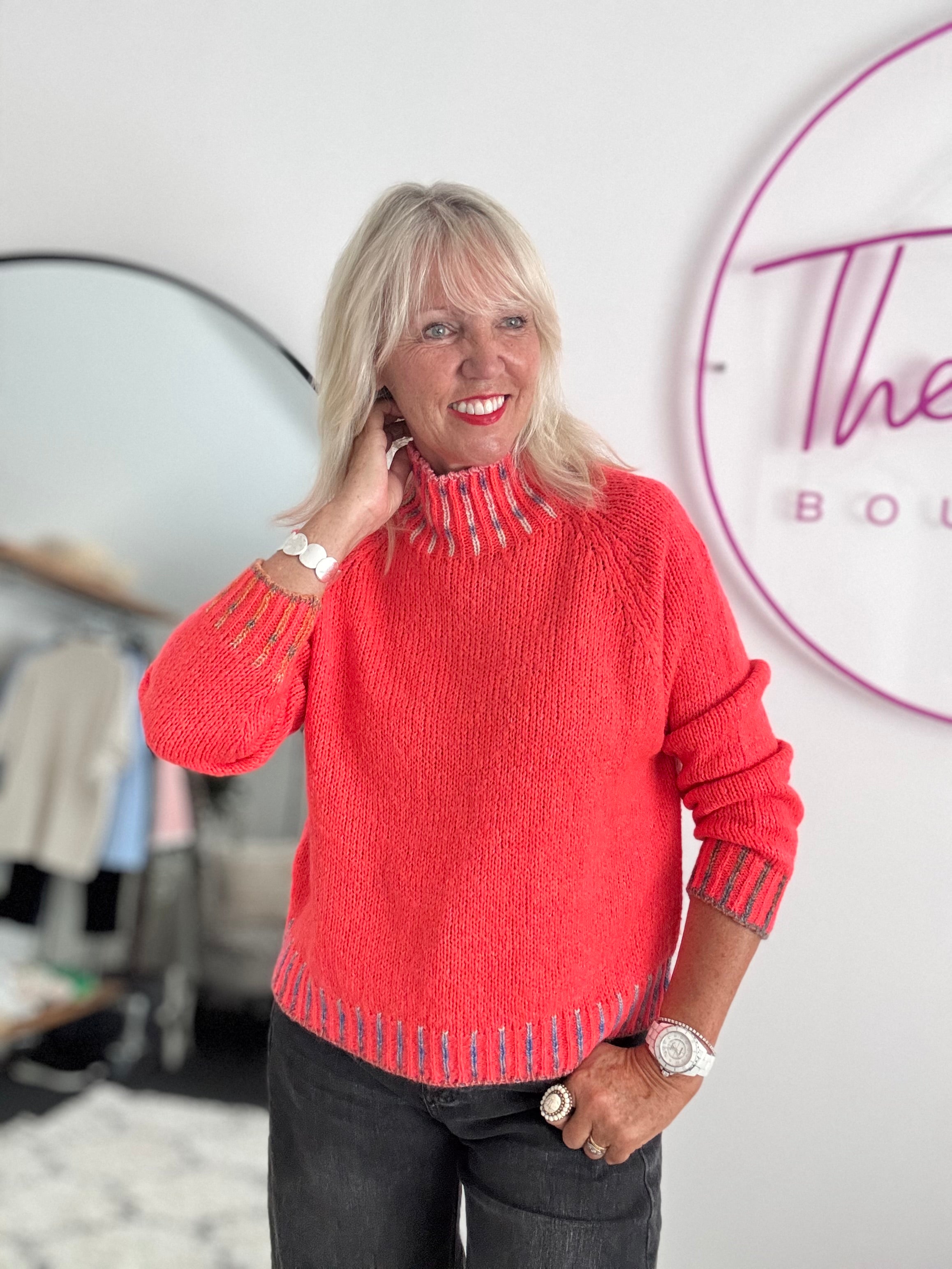 Stunning Funnel Neck Jumper in Coral