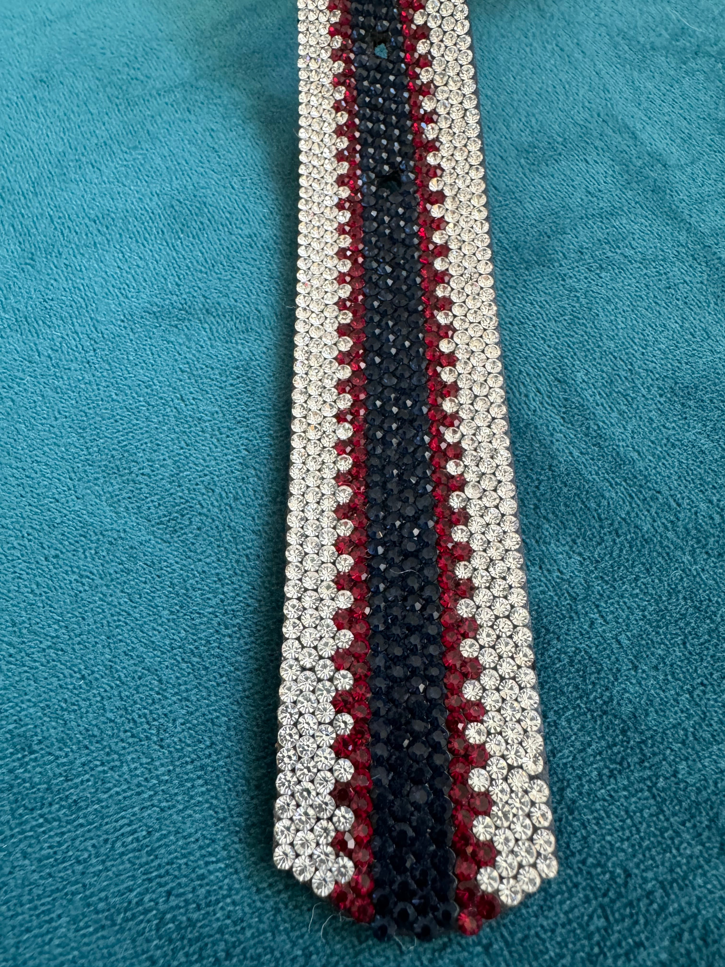 Crystal Striped Belt in Grey & Red