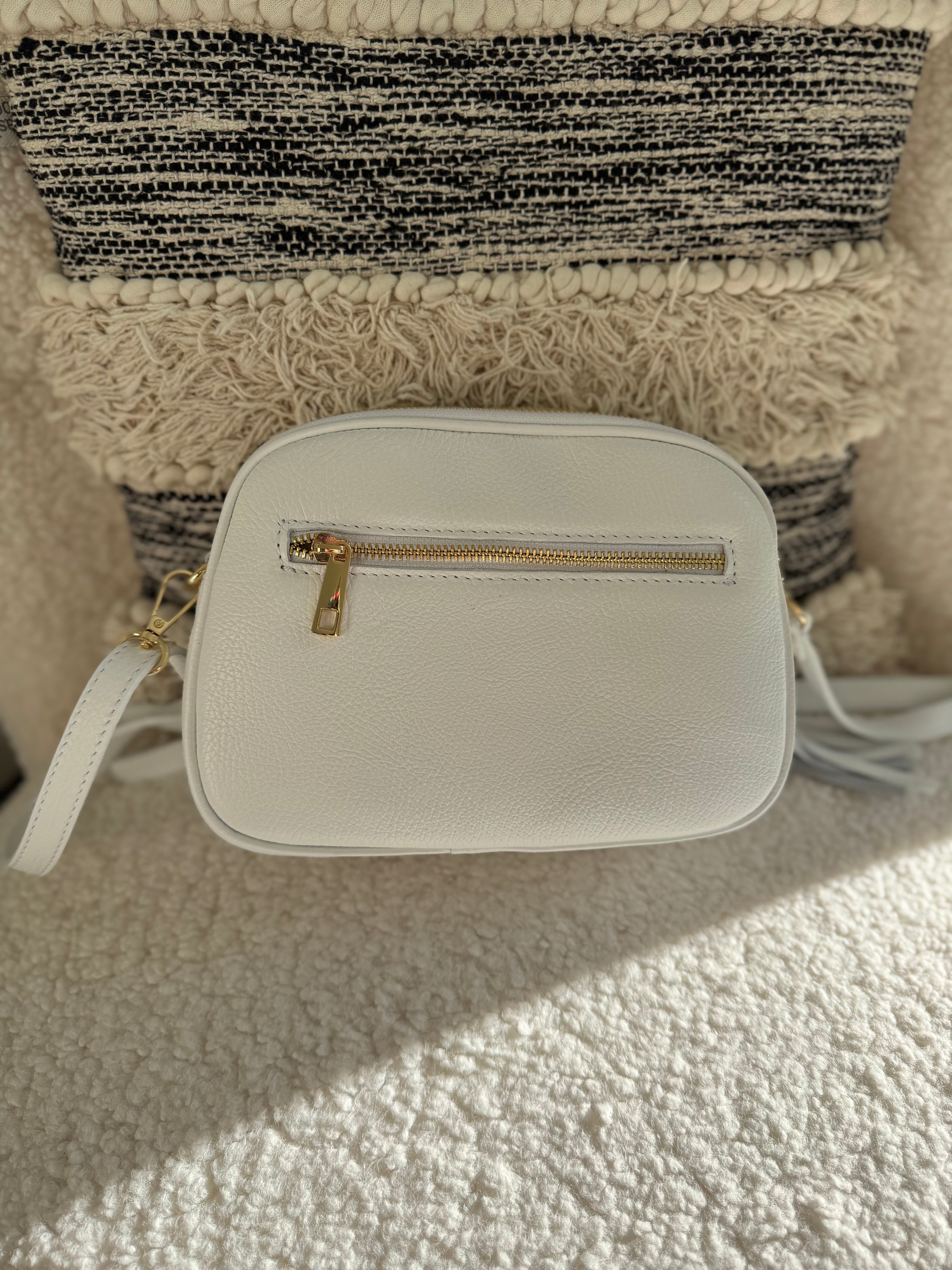 Pebble Leather Crossbody Bag in White