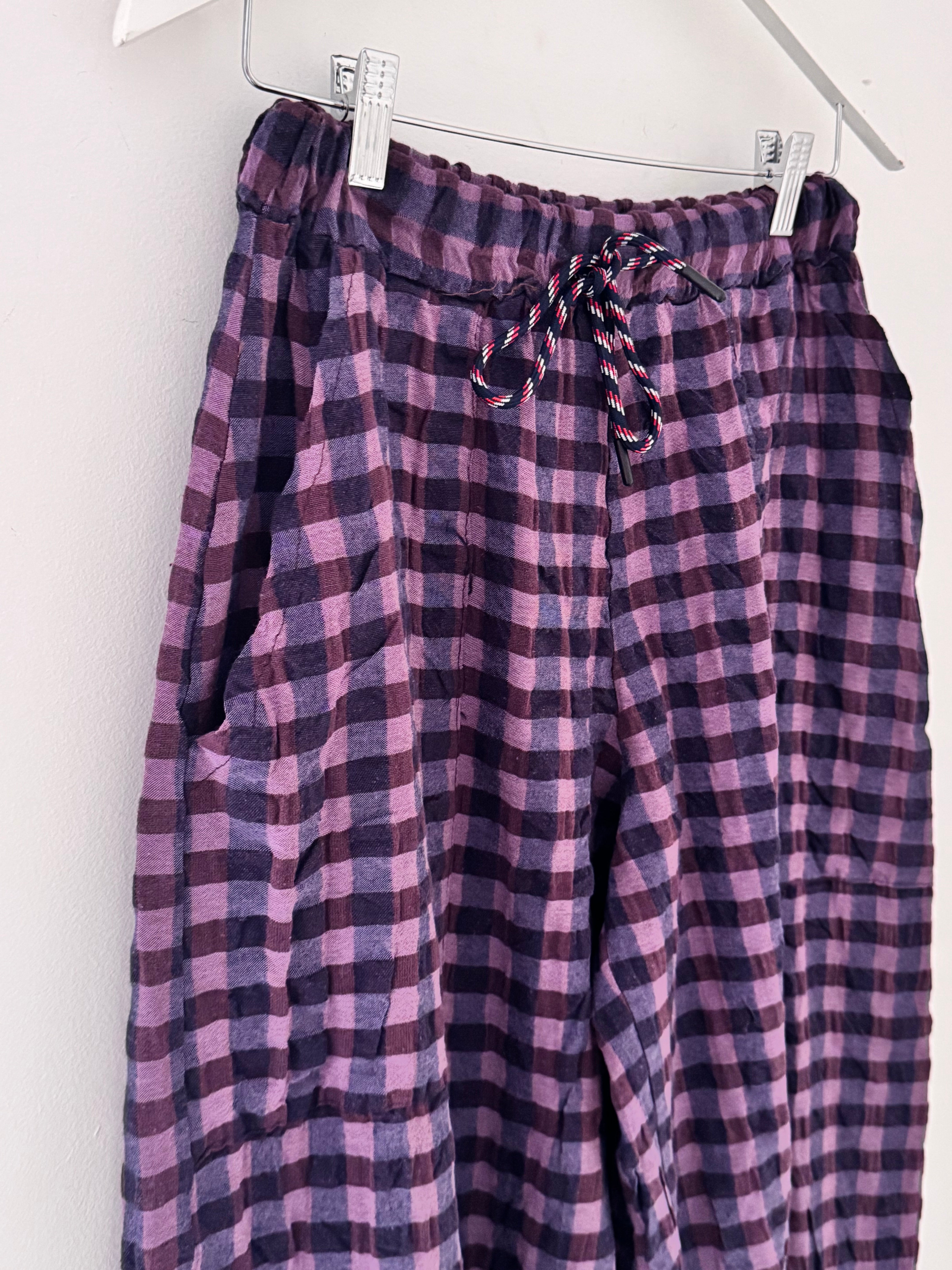Barrel Check Trousers in Plum & Navy