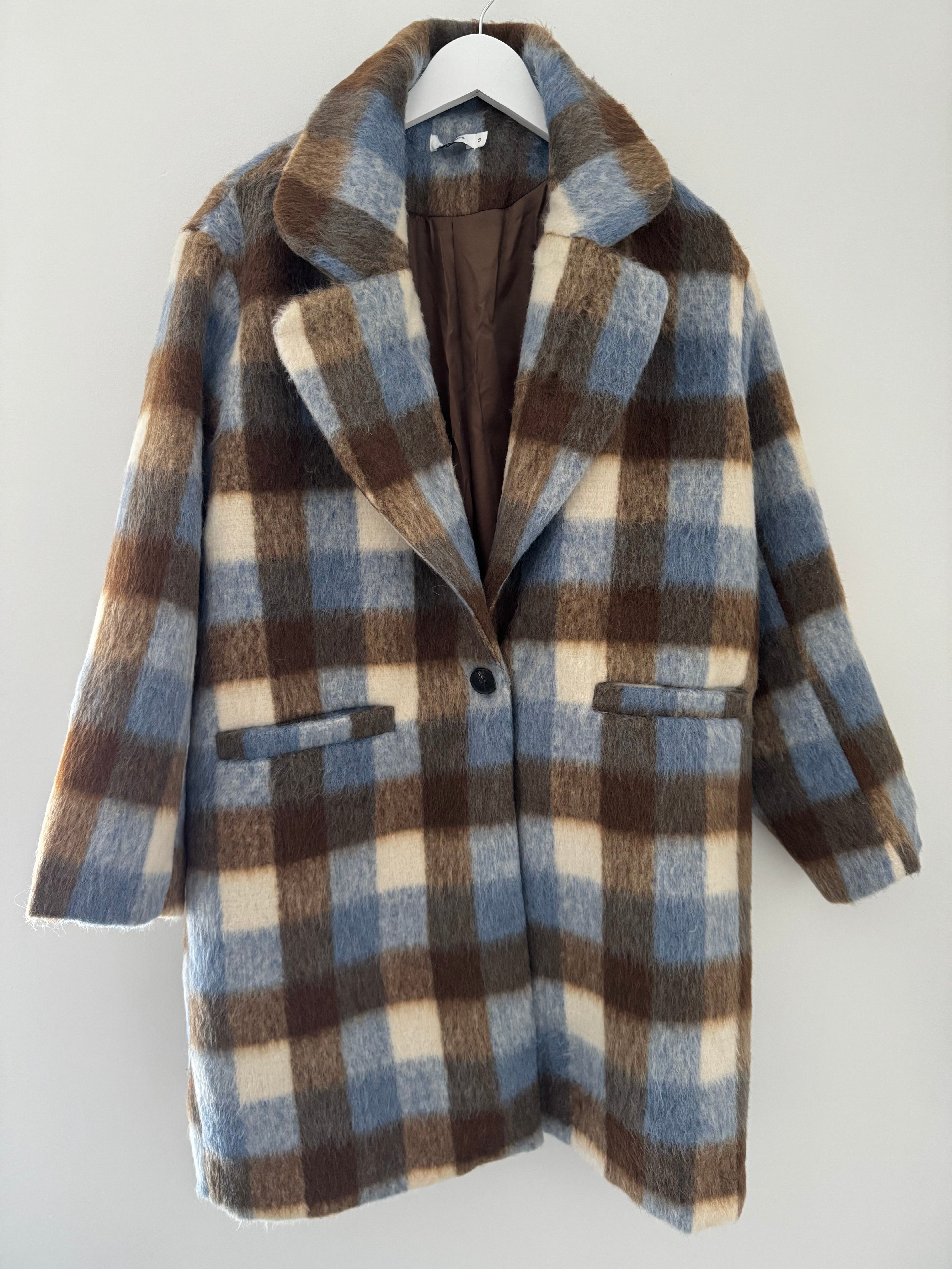 Check Mohair Coat in Blue & Chocolate