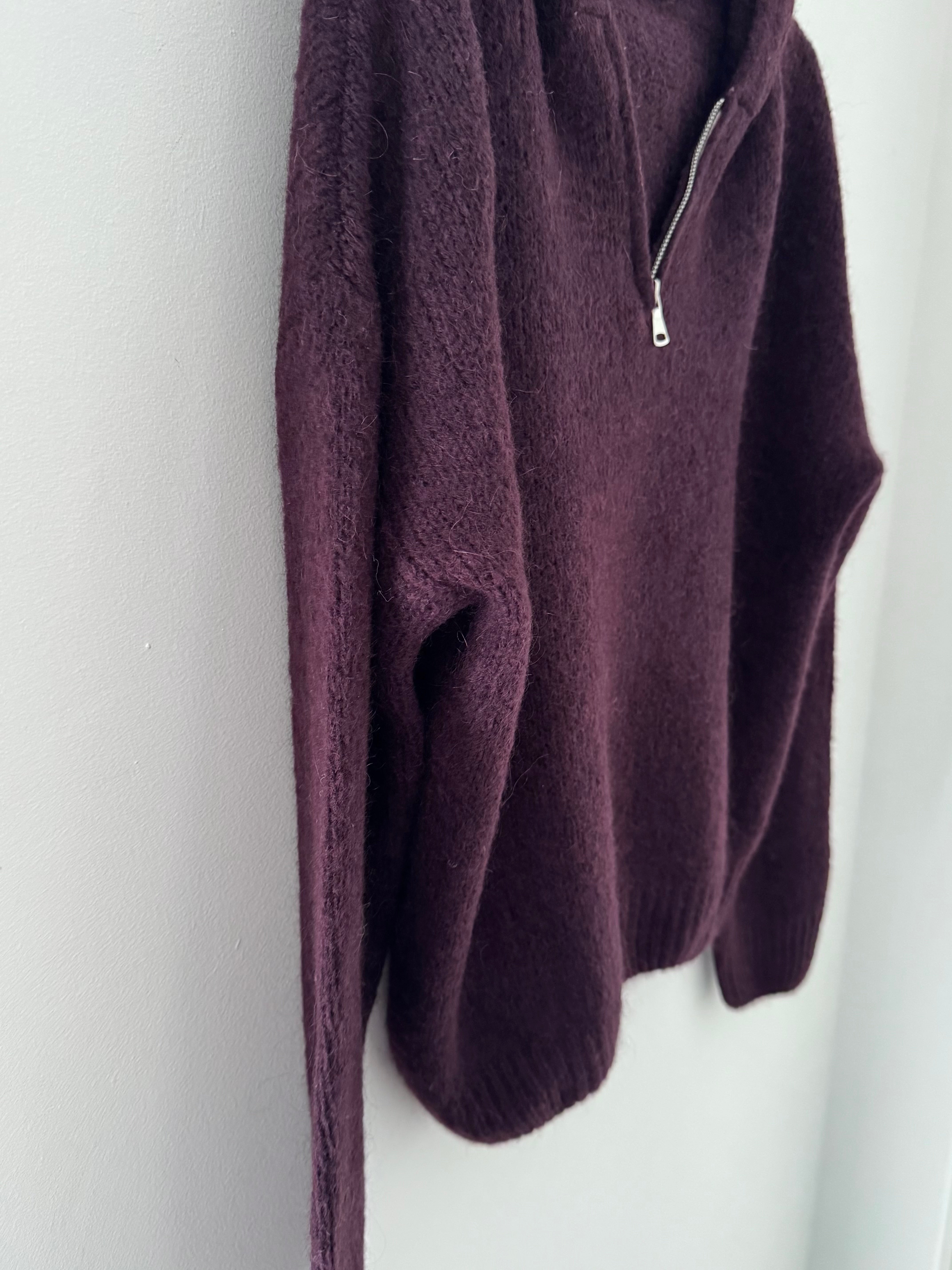 Hooded Mohair Jumper in Deep Plum