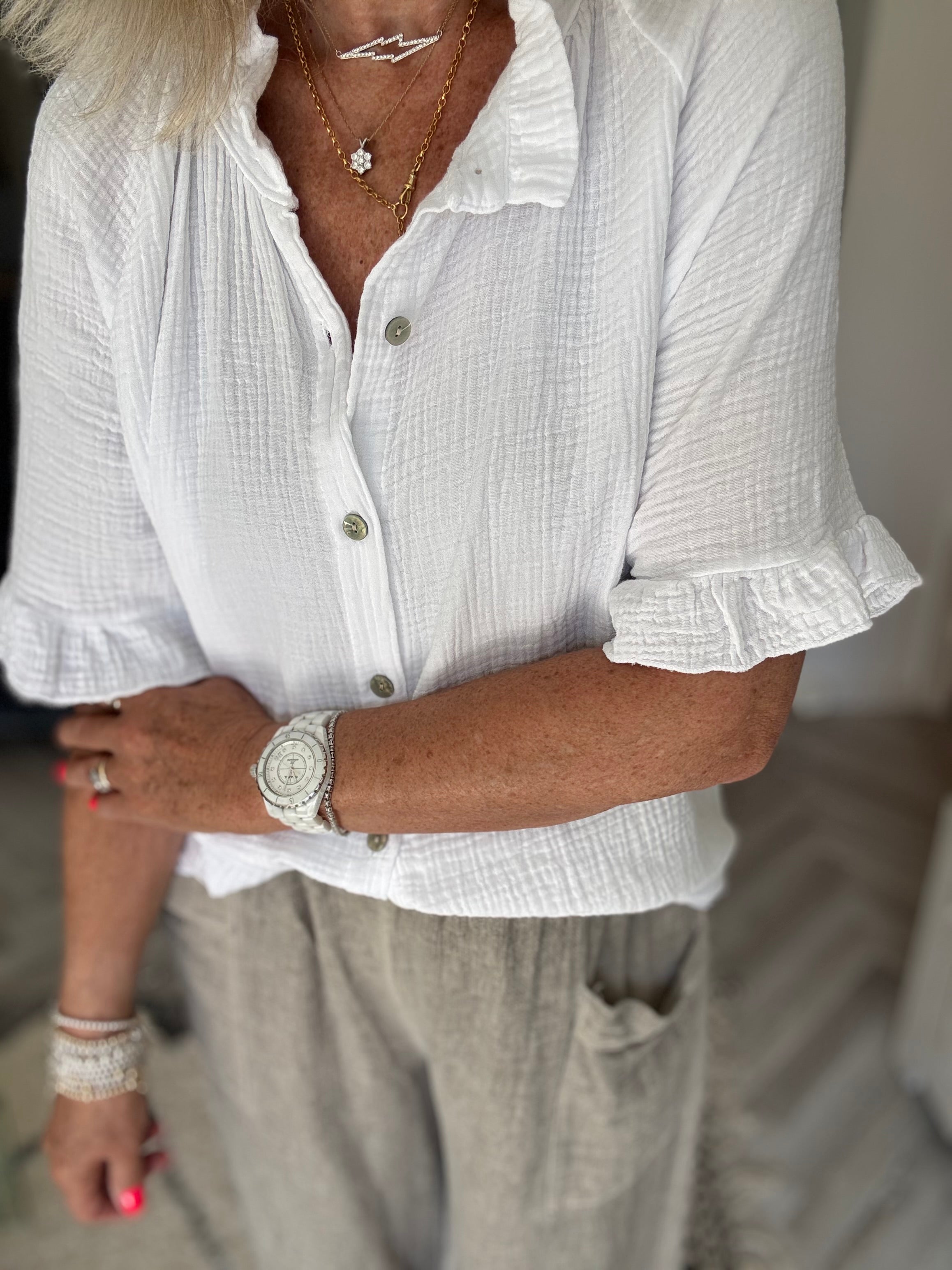 Short Sleeve Cheesecloth Shirt in White