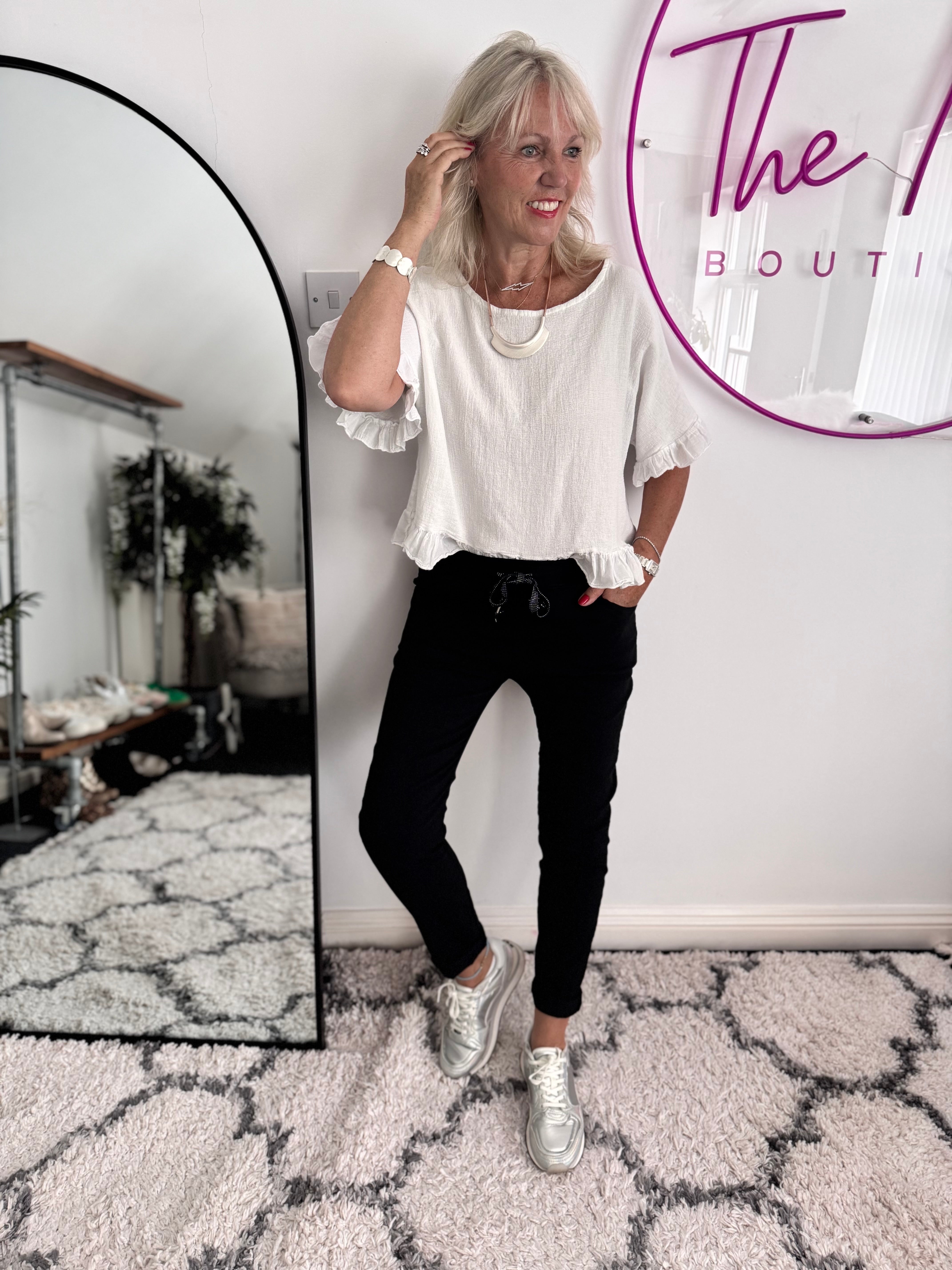 Super Stretch Joggers with Sparkly Tie in Black