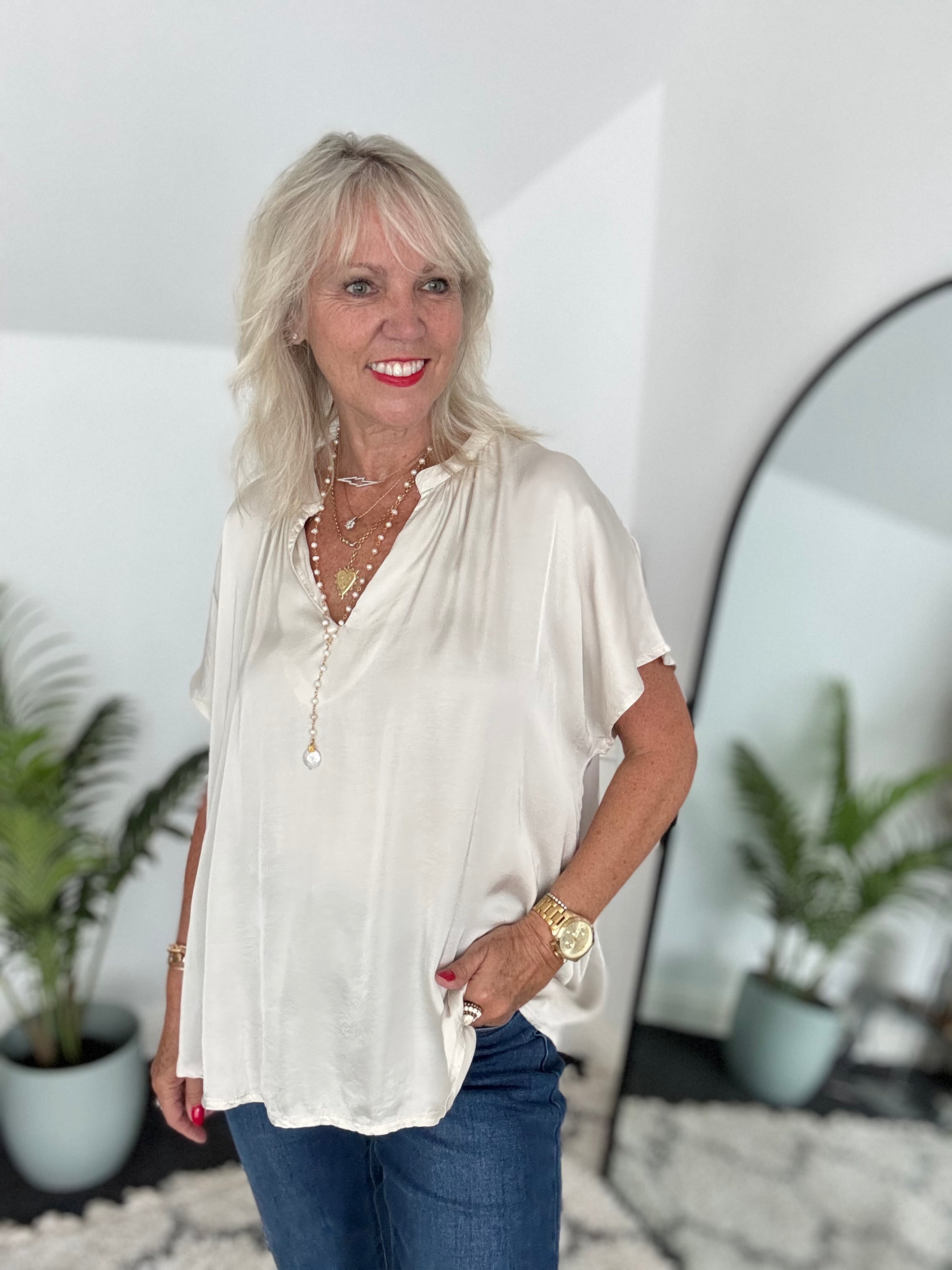 Luxe Silky Top in Ecru