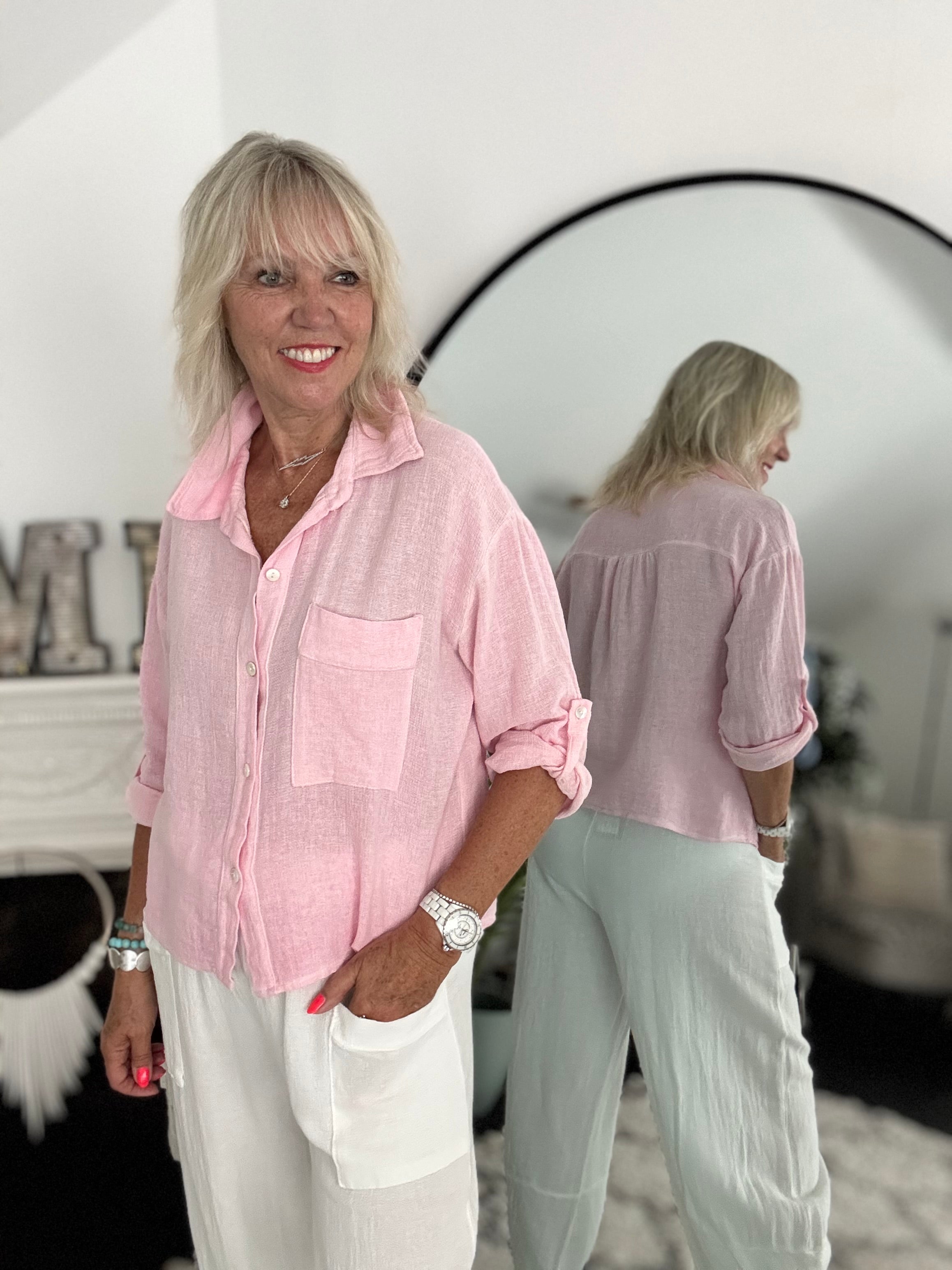 Linen & Cotton Pocket Top in Pink