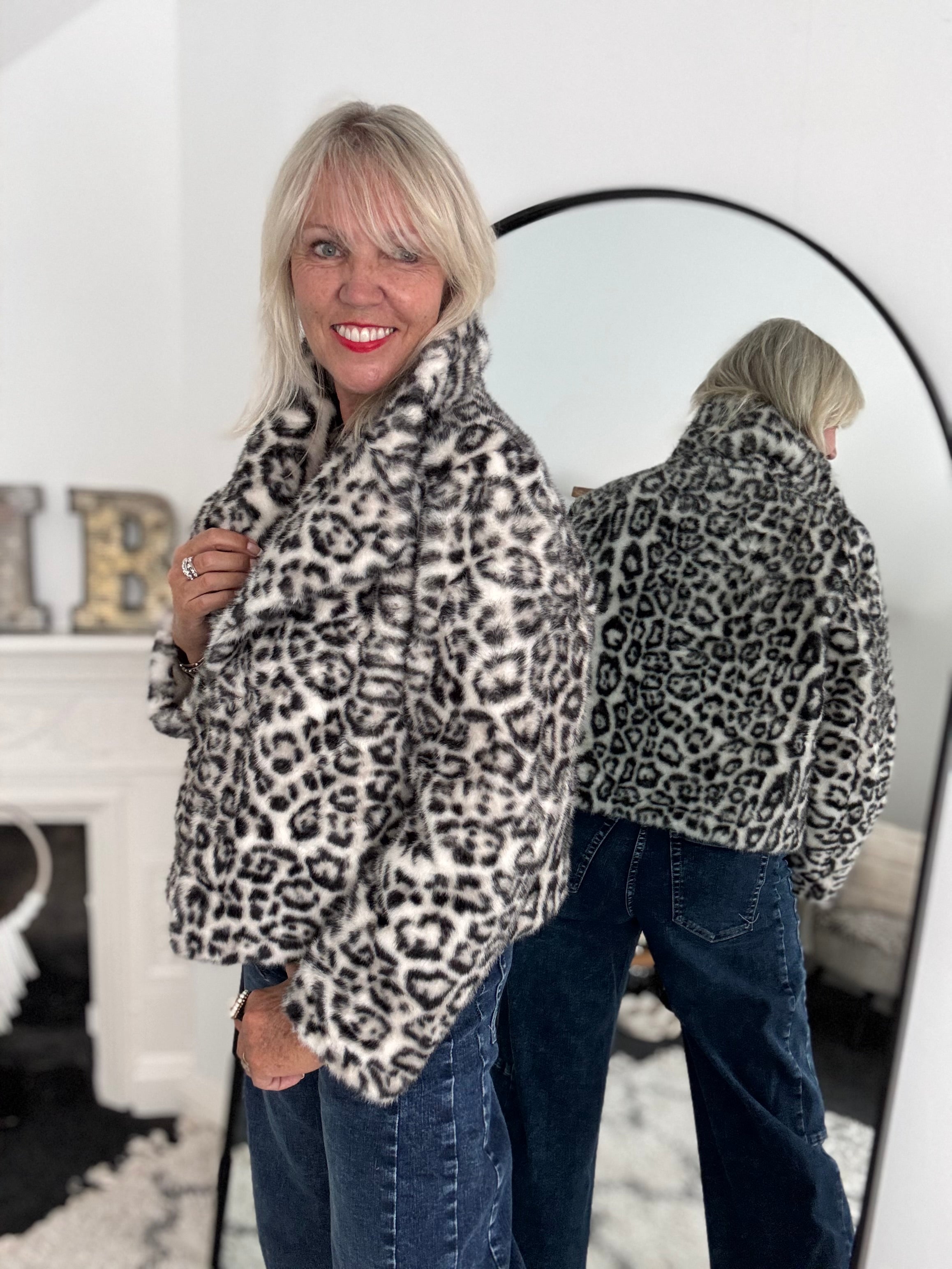Snow Leopard Faux Fur Jacket