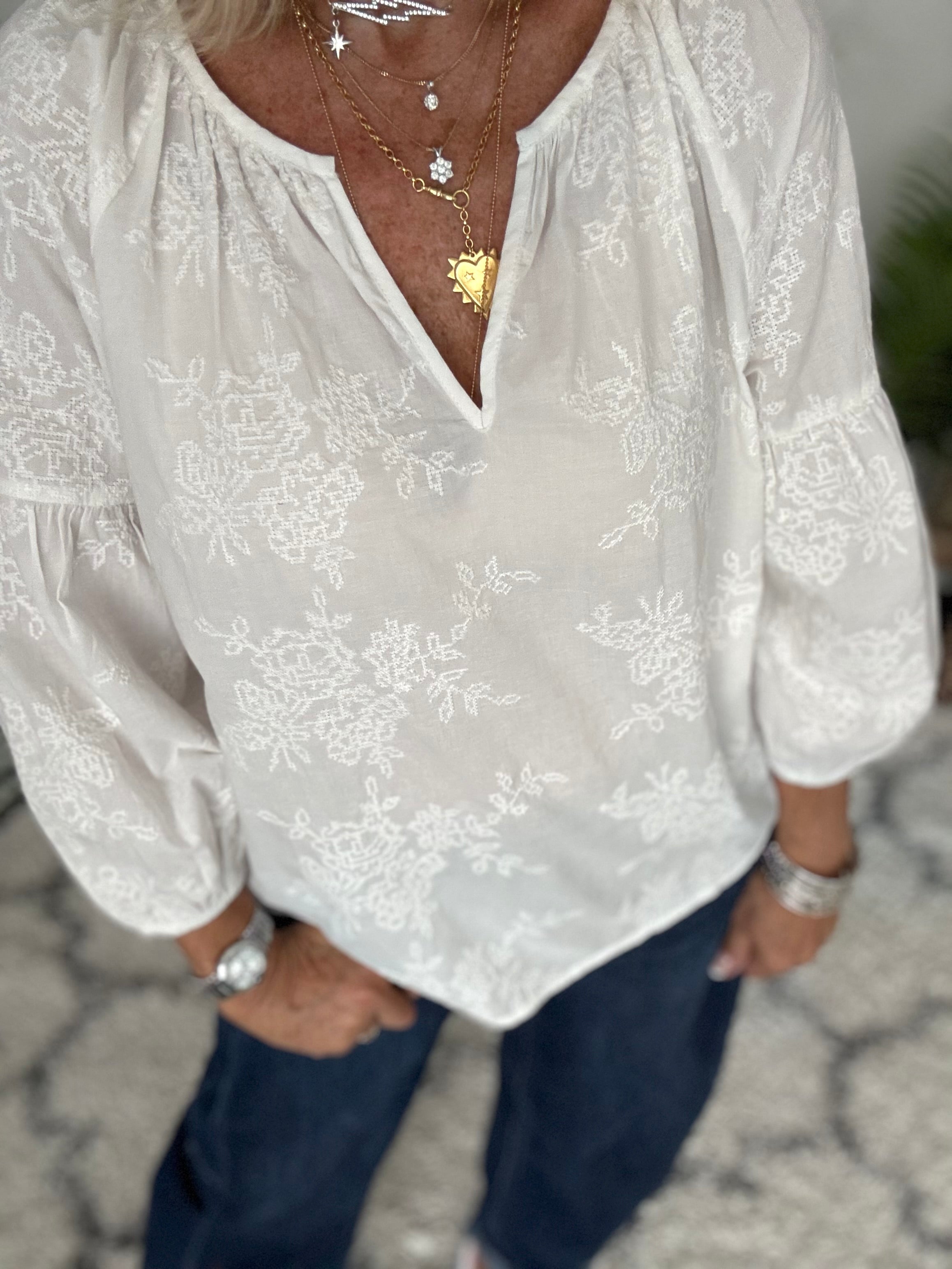 Luxe Embroidered Blouse in Ivory