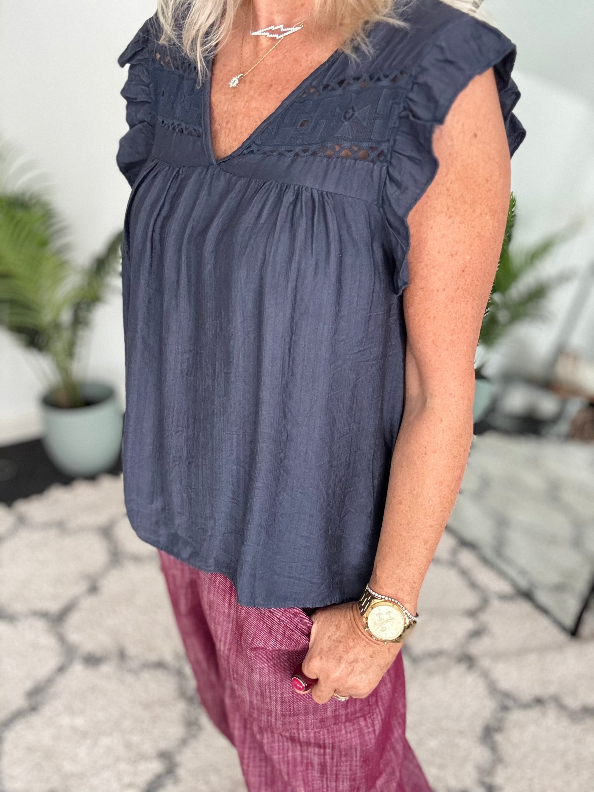 Simple V Neck Top in Navy