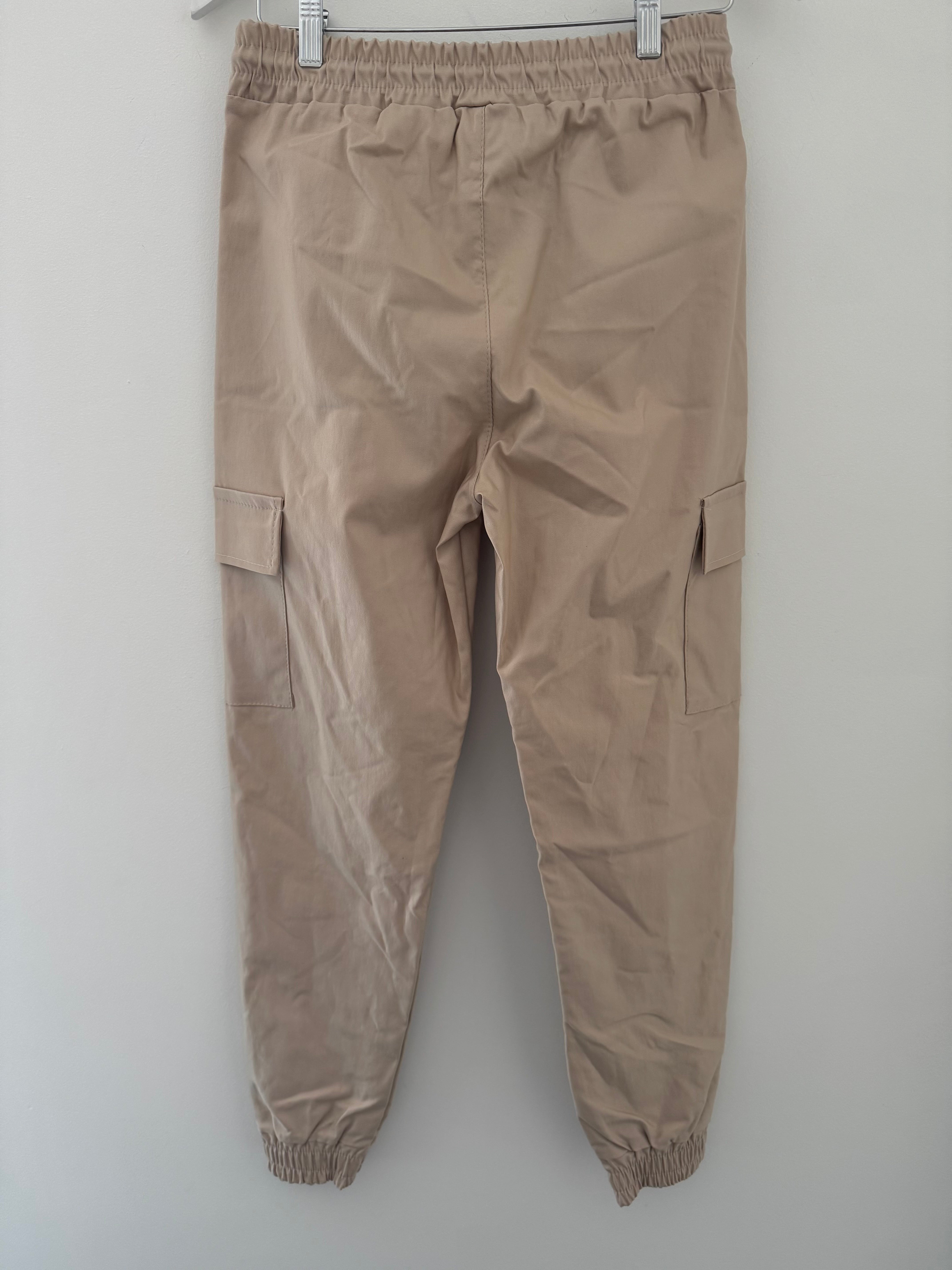 Leather Look Cargo Joggers in Latte