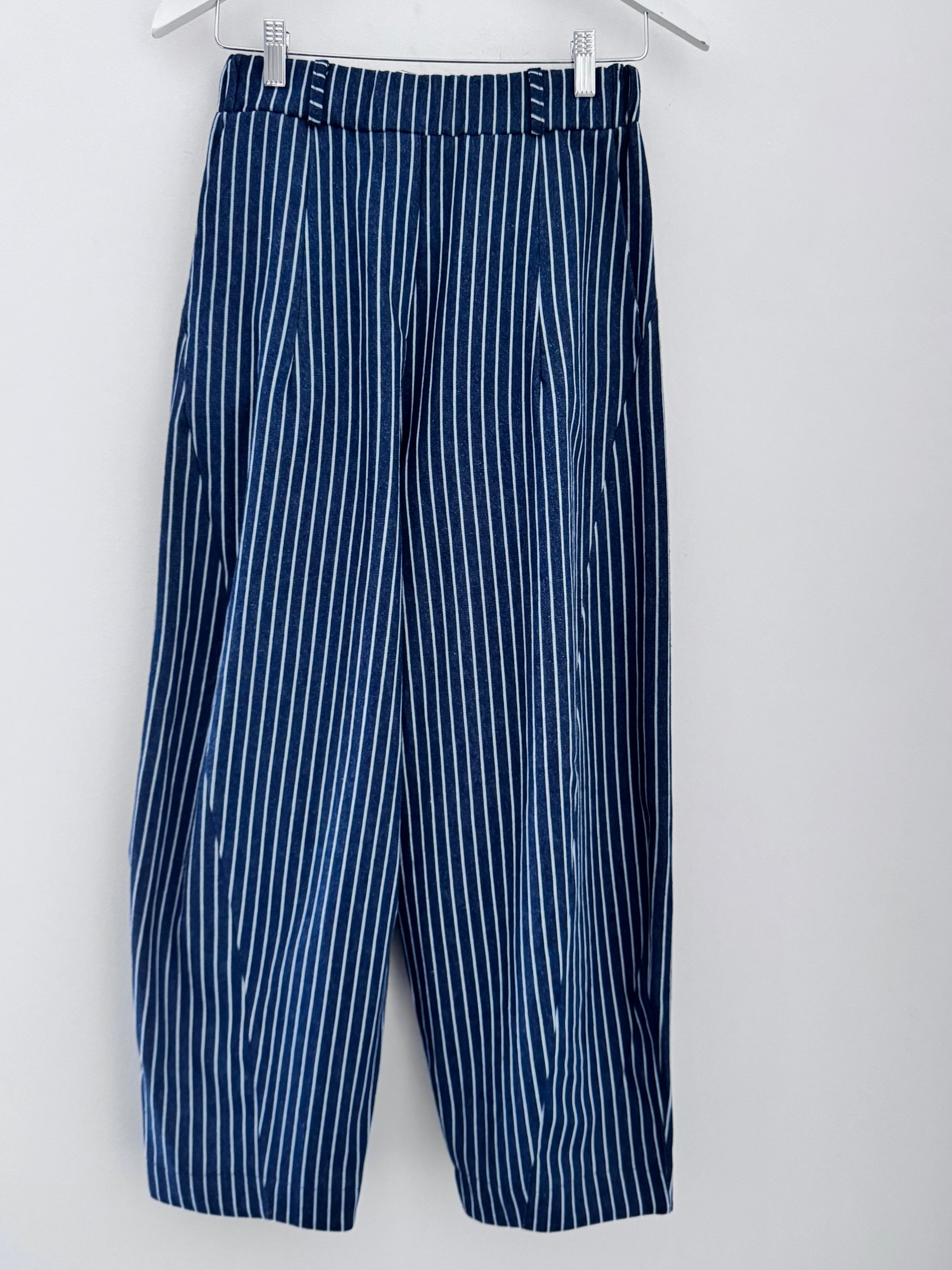 Stripe Barrel Leg Trousers in Denim Blue