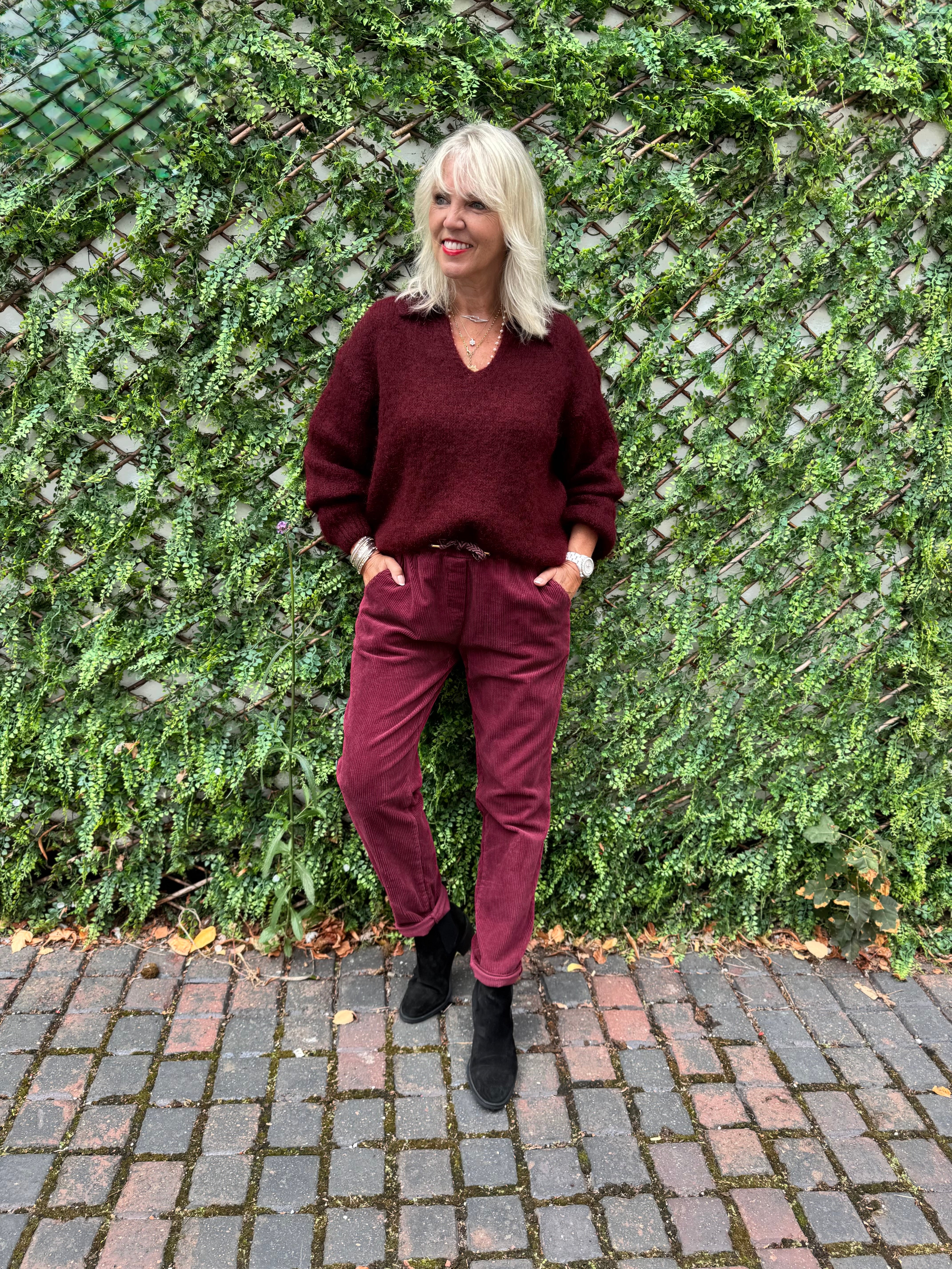 Luxe Cord Joggers in Berry