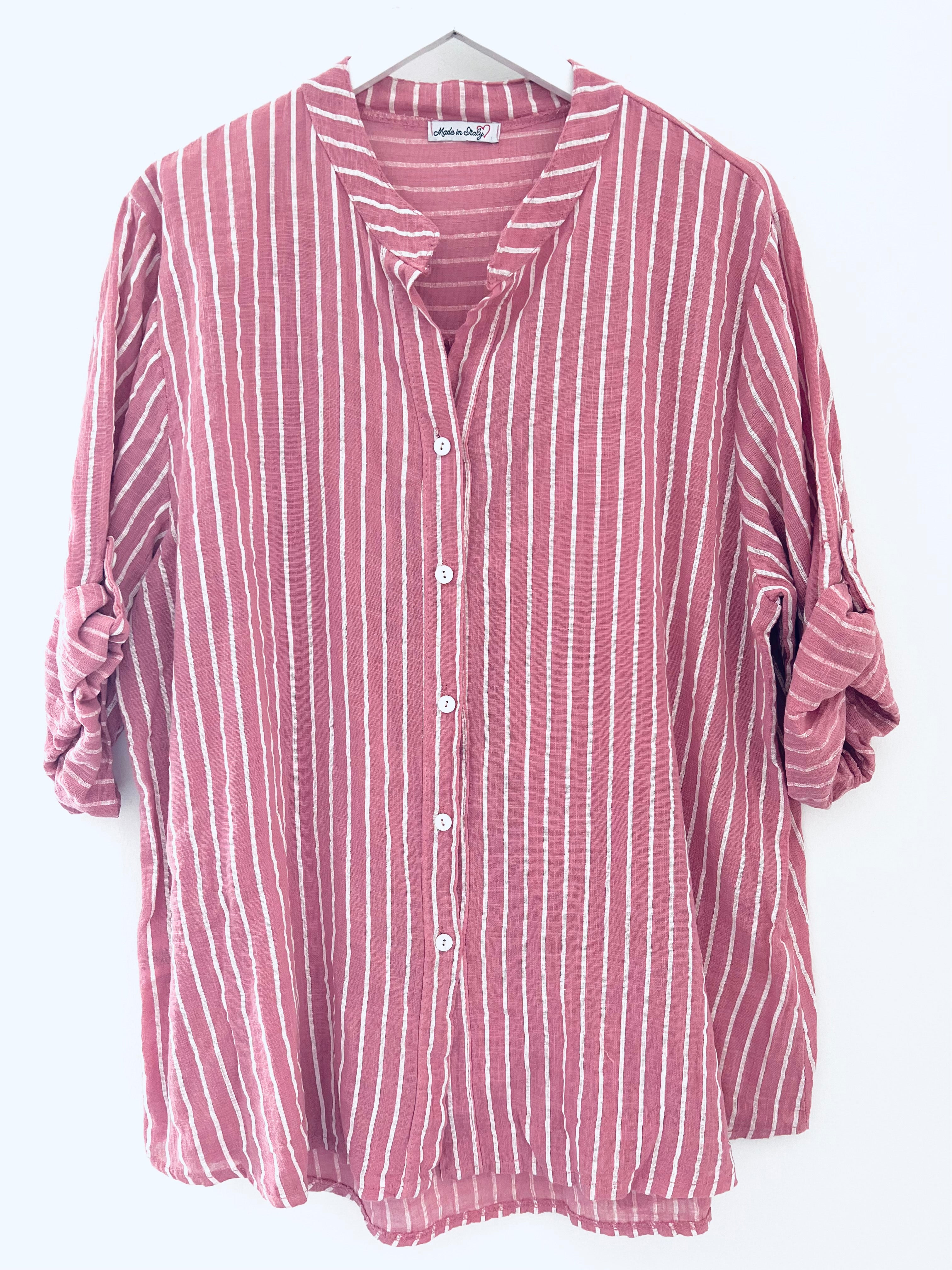 Stripe Shirt in Deep Pink & White
