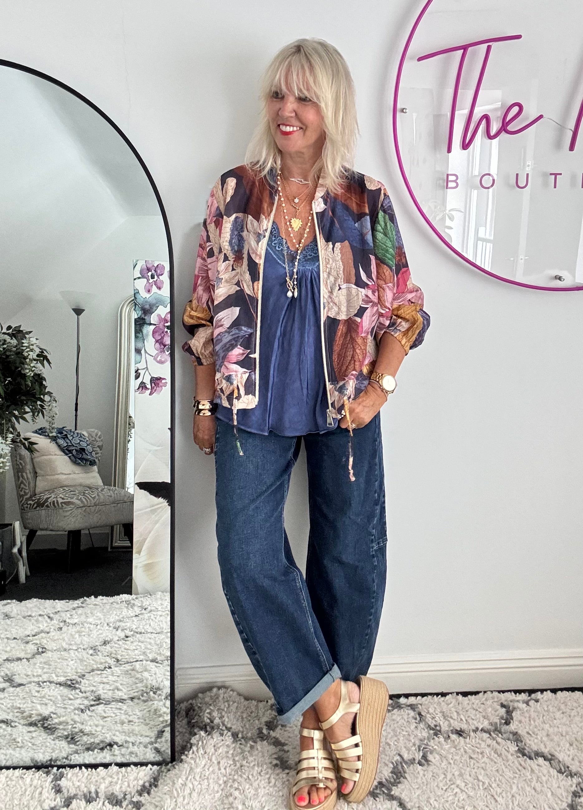 Floral Bomber Jacket in Pink & Blue
