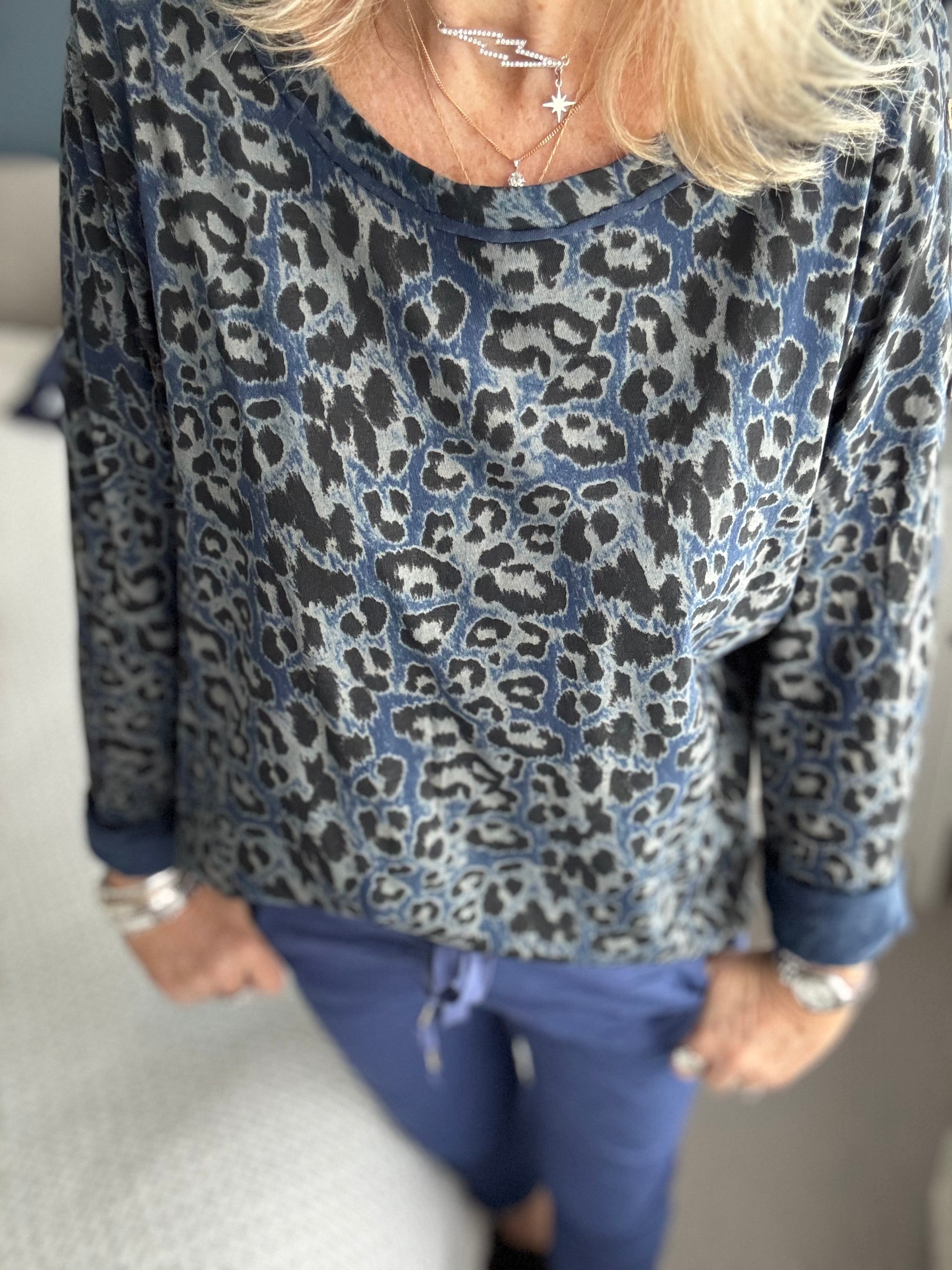 Leopard Print Cotton Top in Blue