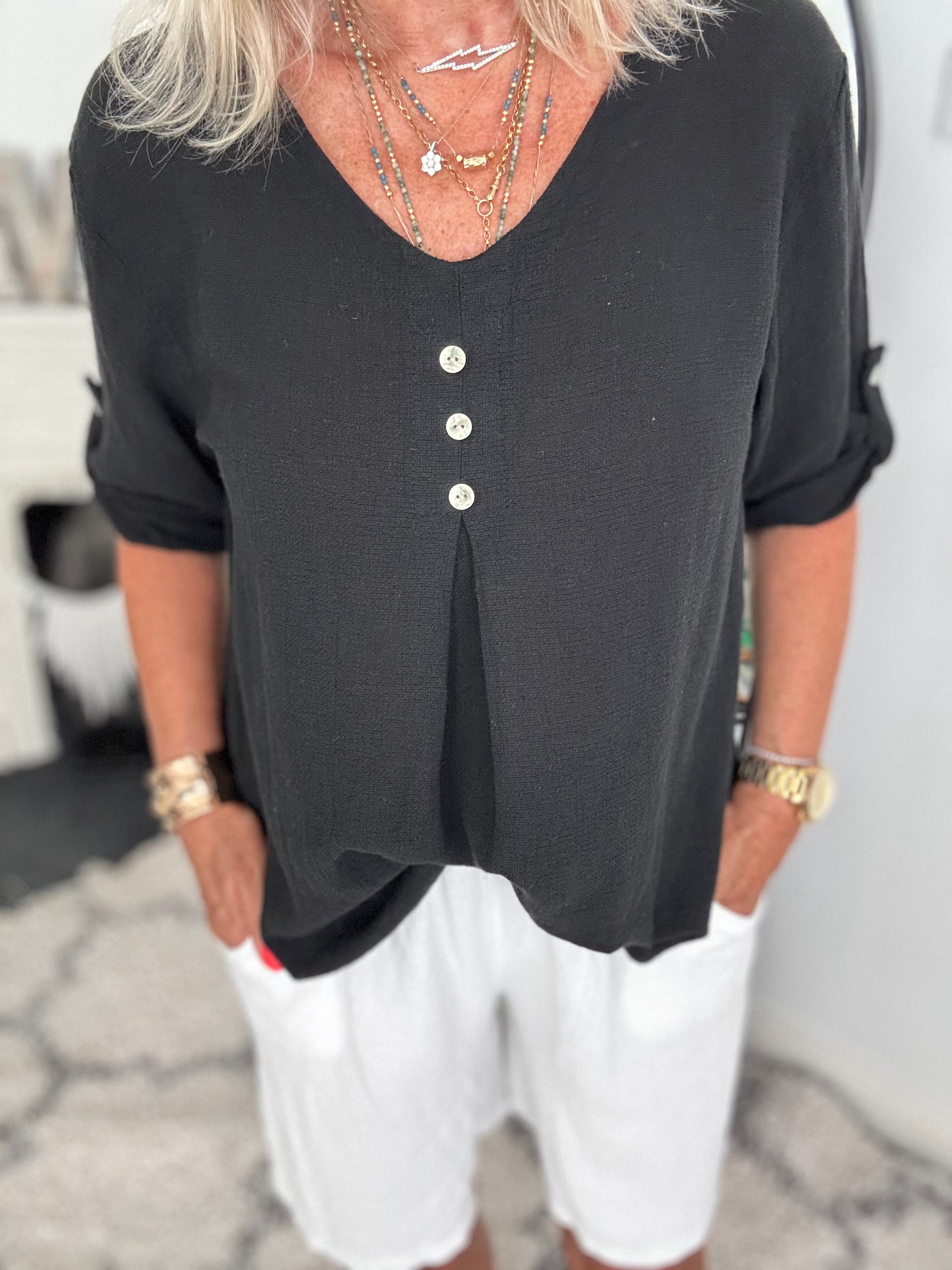 Linen & Cotton Shirt in Black