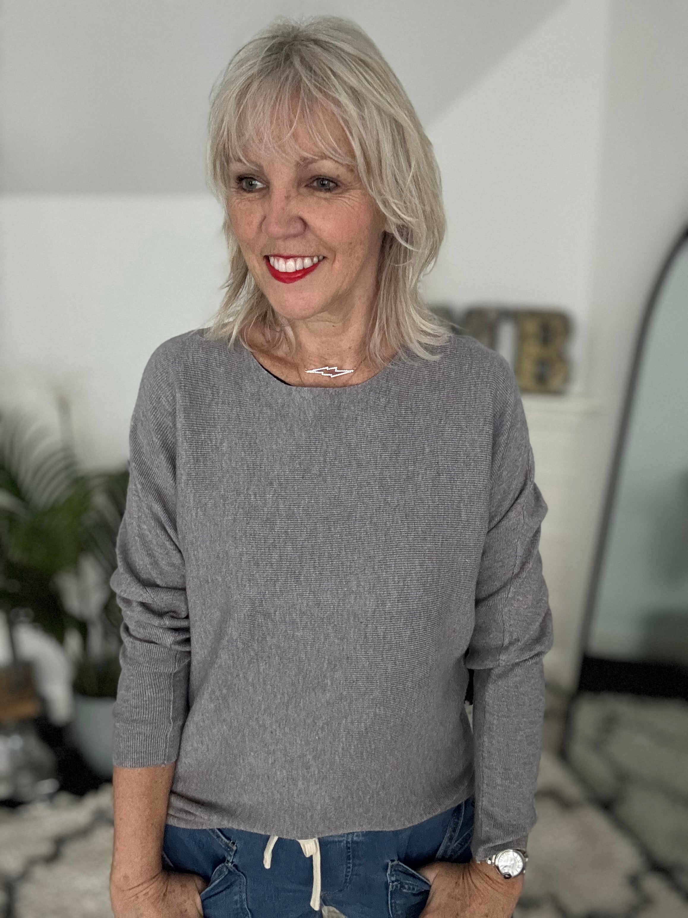 Simple Ribbed Jumper in Grey