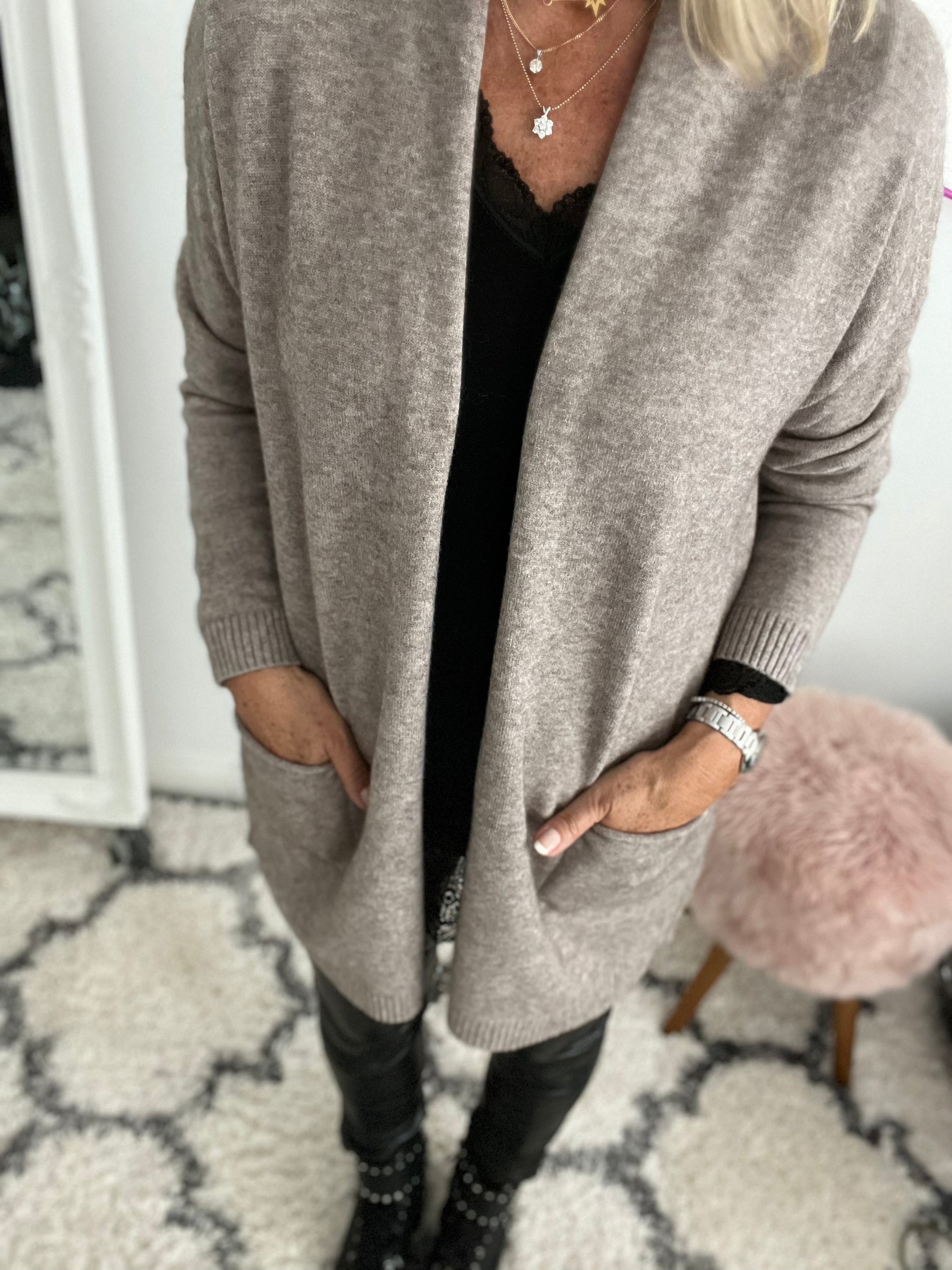 Cardi with Pockets in Taupe