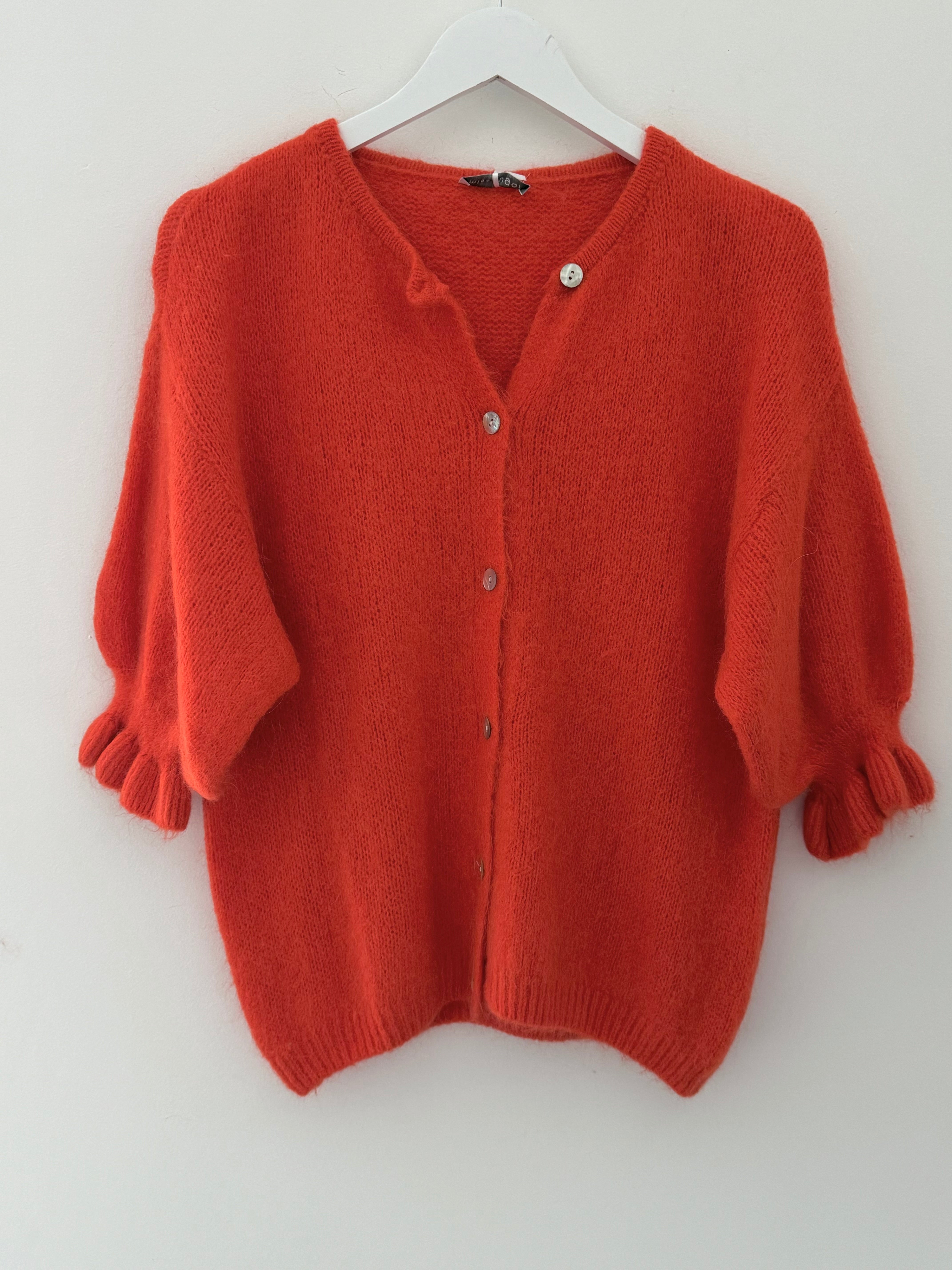 Alpaca Cardi with Frill Cuffs in Orange/Red