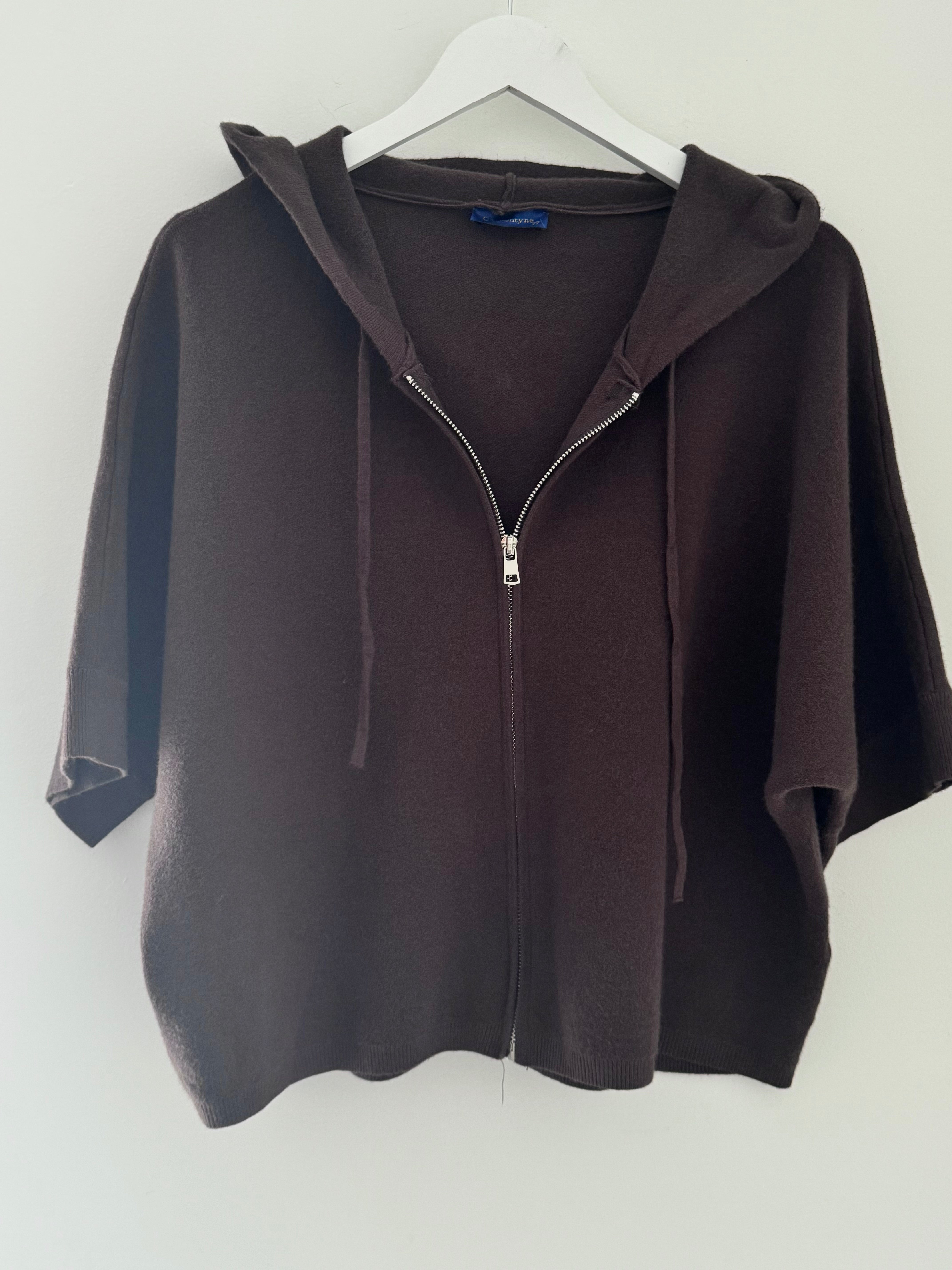 Soft Hooded Zipped Knit in Chocolate