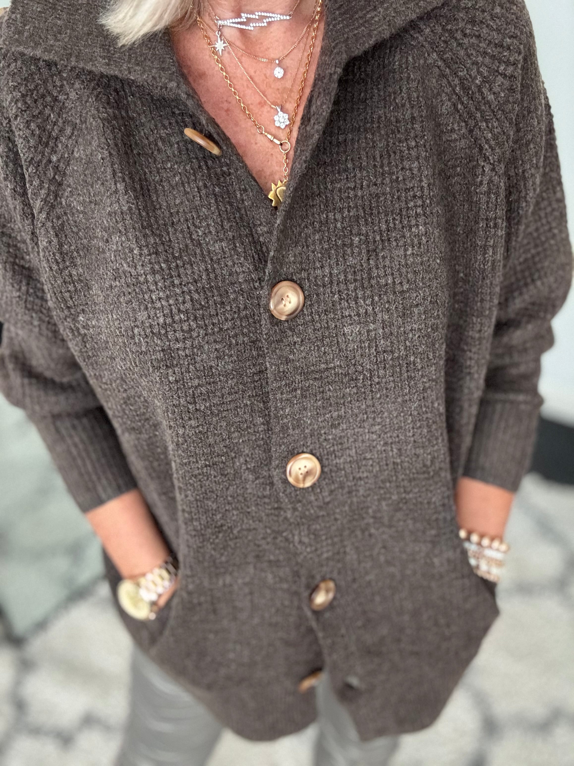 Fisherman Rib Knitted Jacket in Soft Chocolate