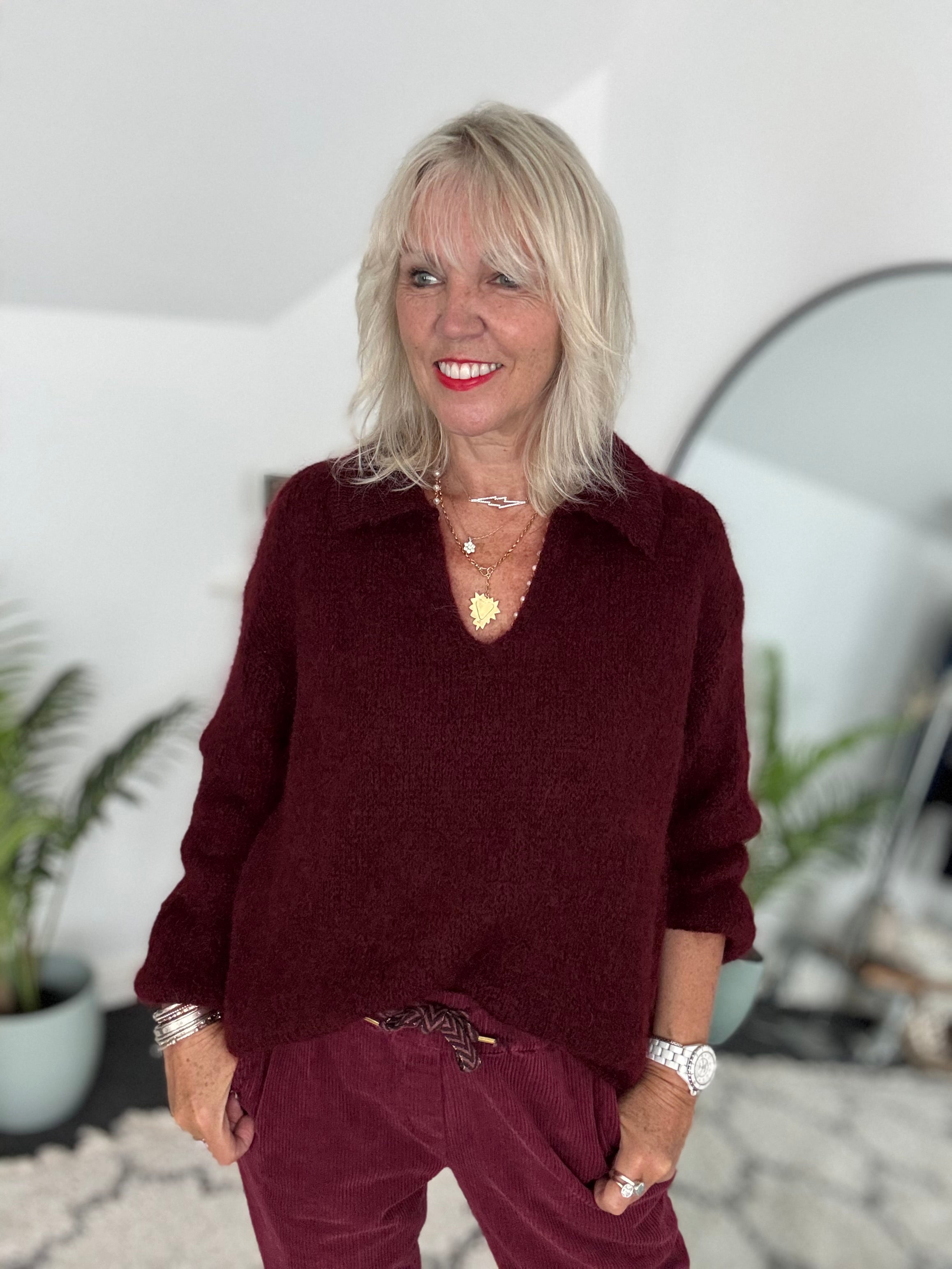 Collared Mohair Jumper in Berry