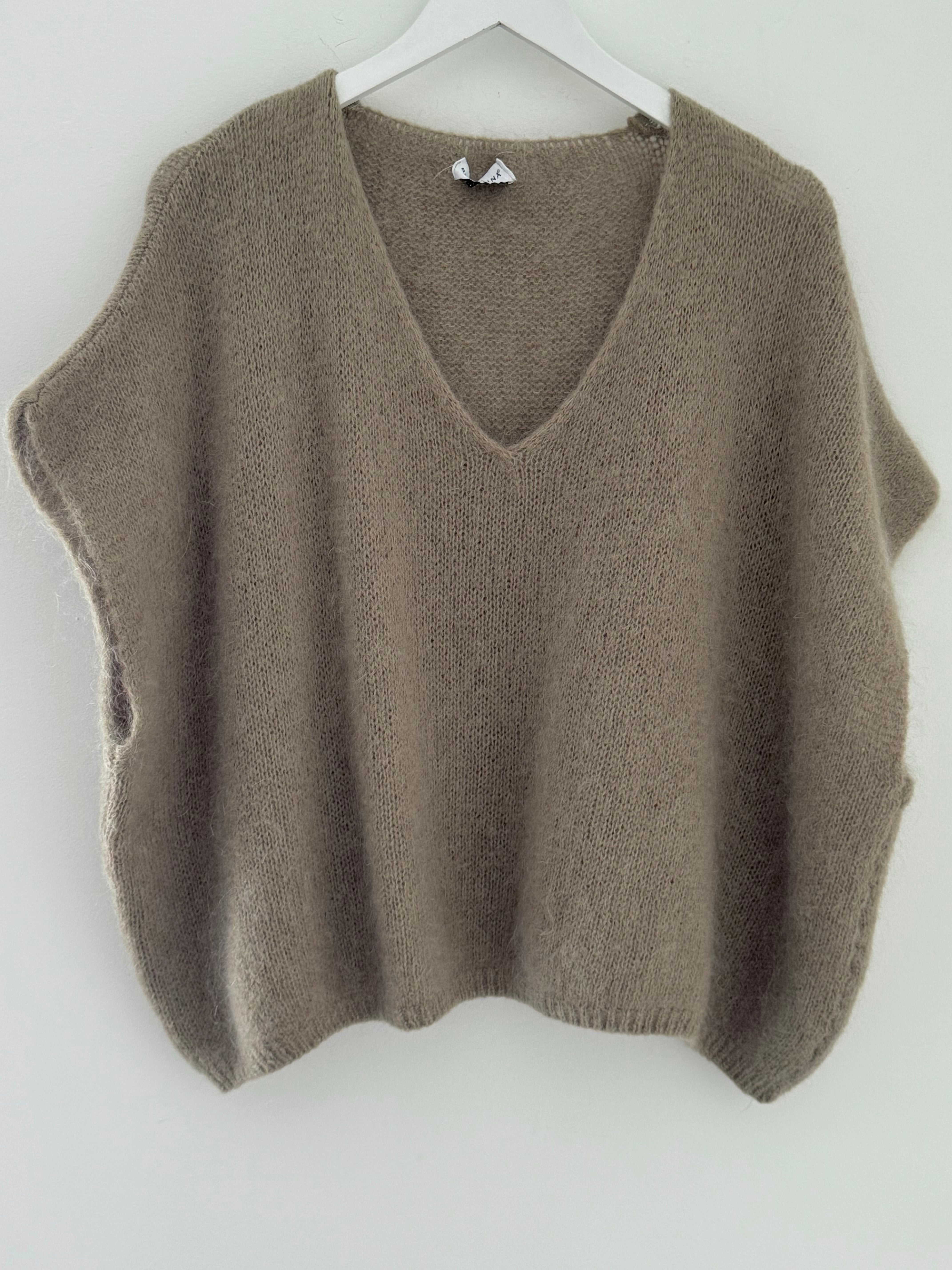 Mohair V Neck Tank in Truffle