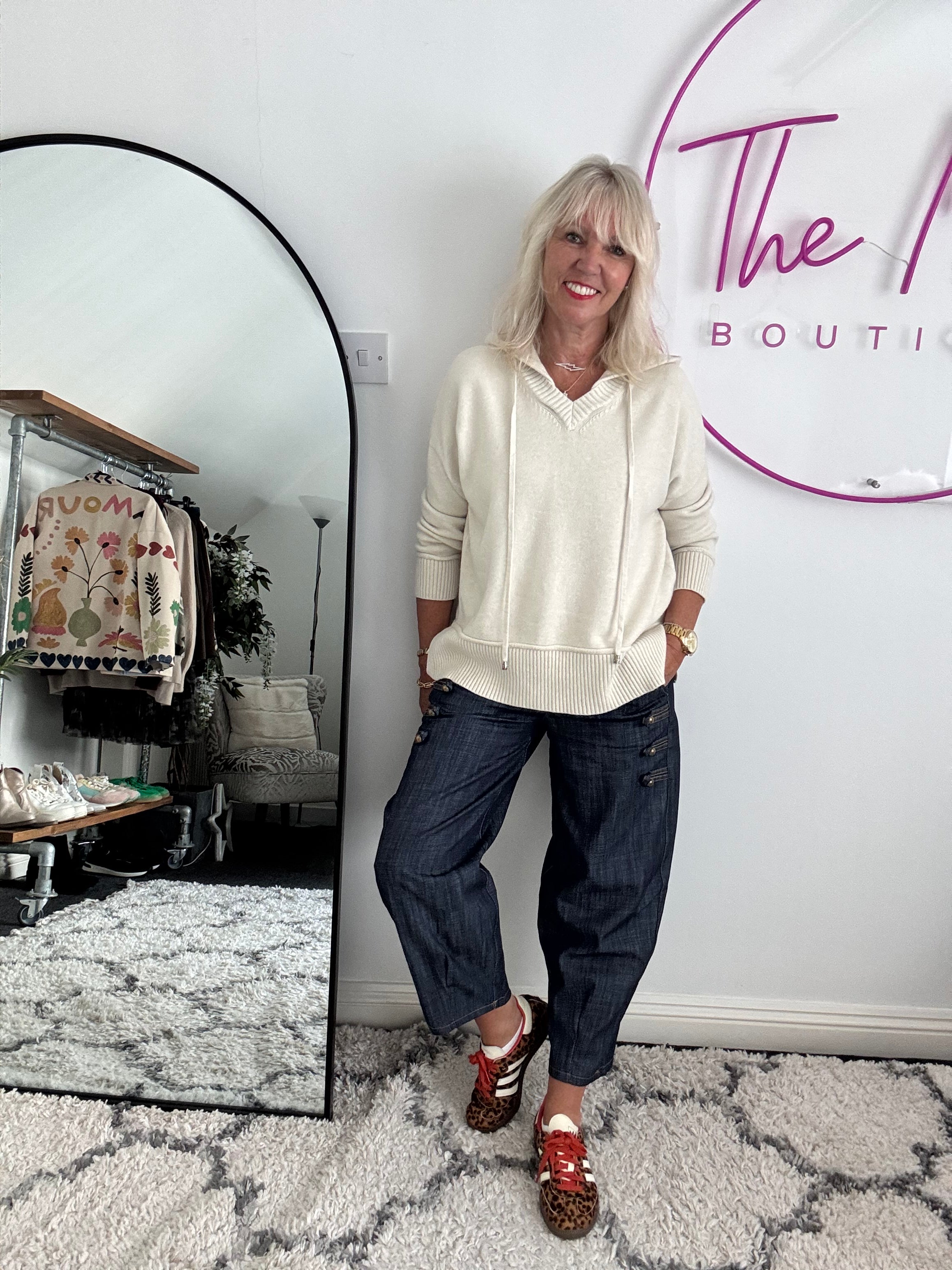 Soft Hooded Jumper in Ecru