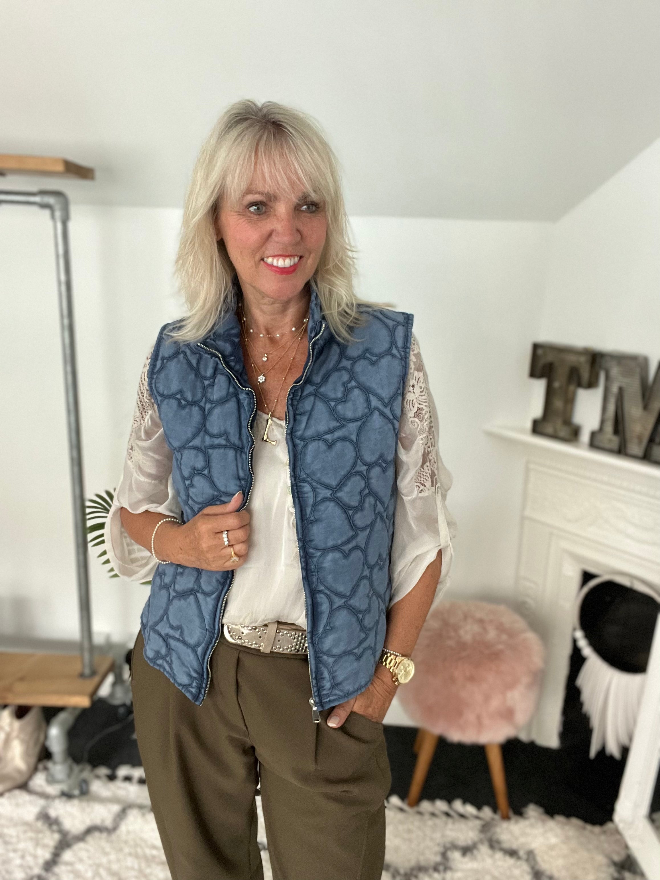 Quilted Gilet with Denim Hearts