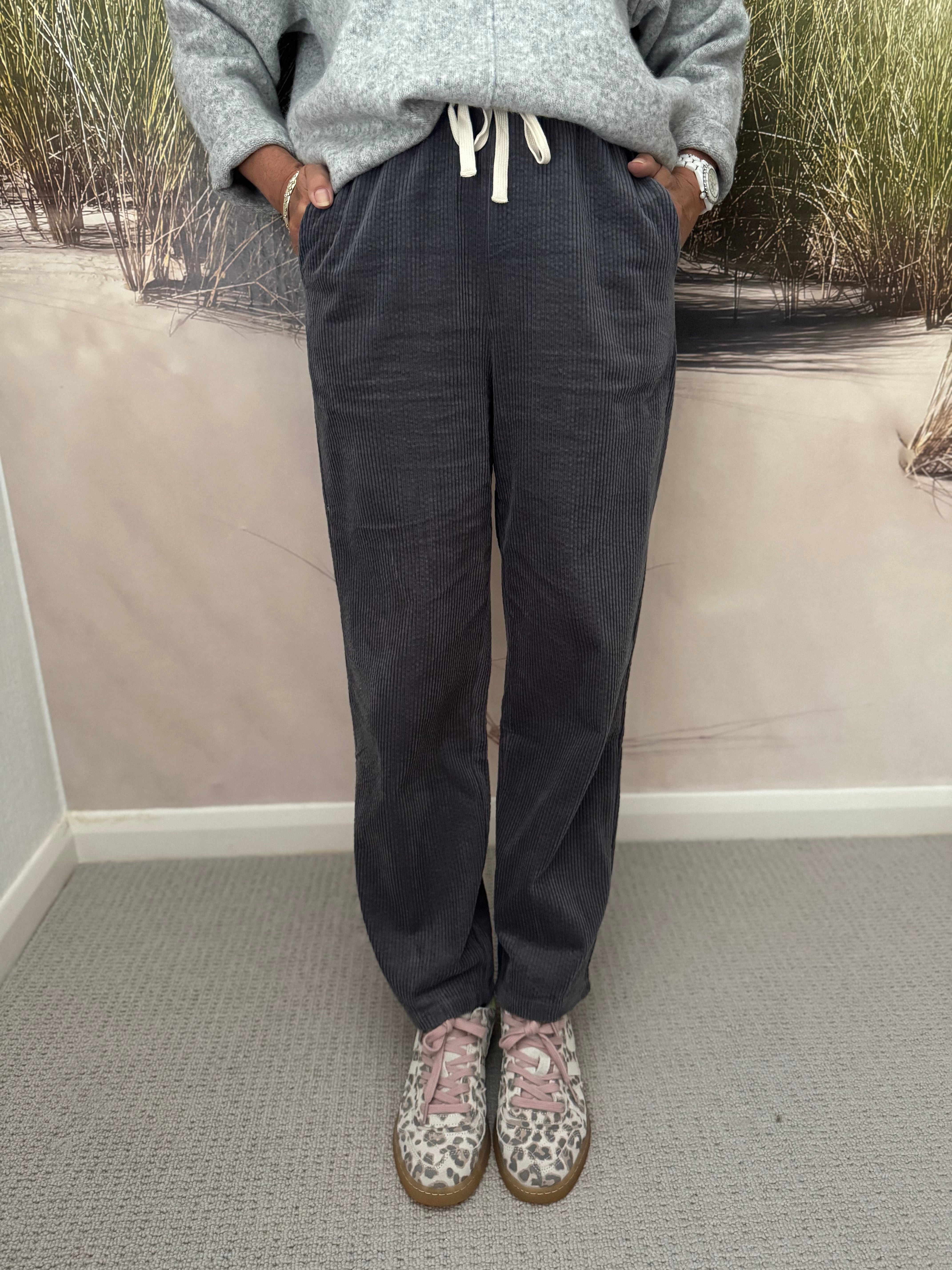 Luxe Cord Joggers in Deep Grey