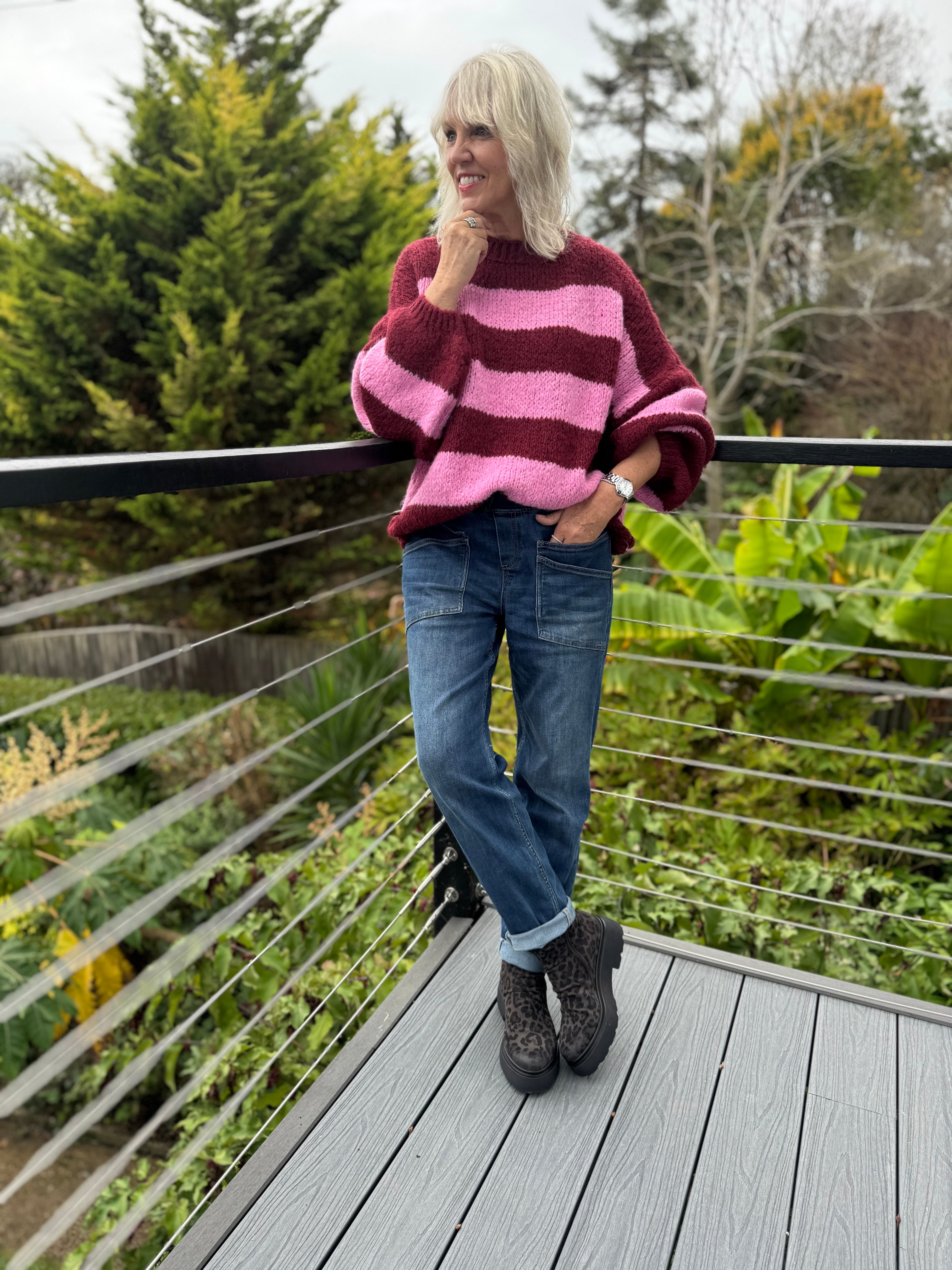 Stripe Jumper in Wine & Pink