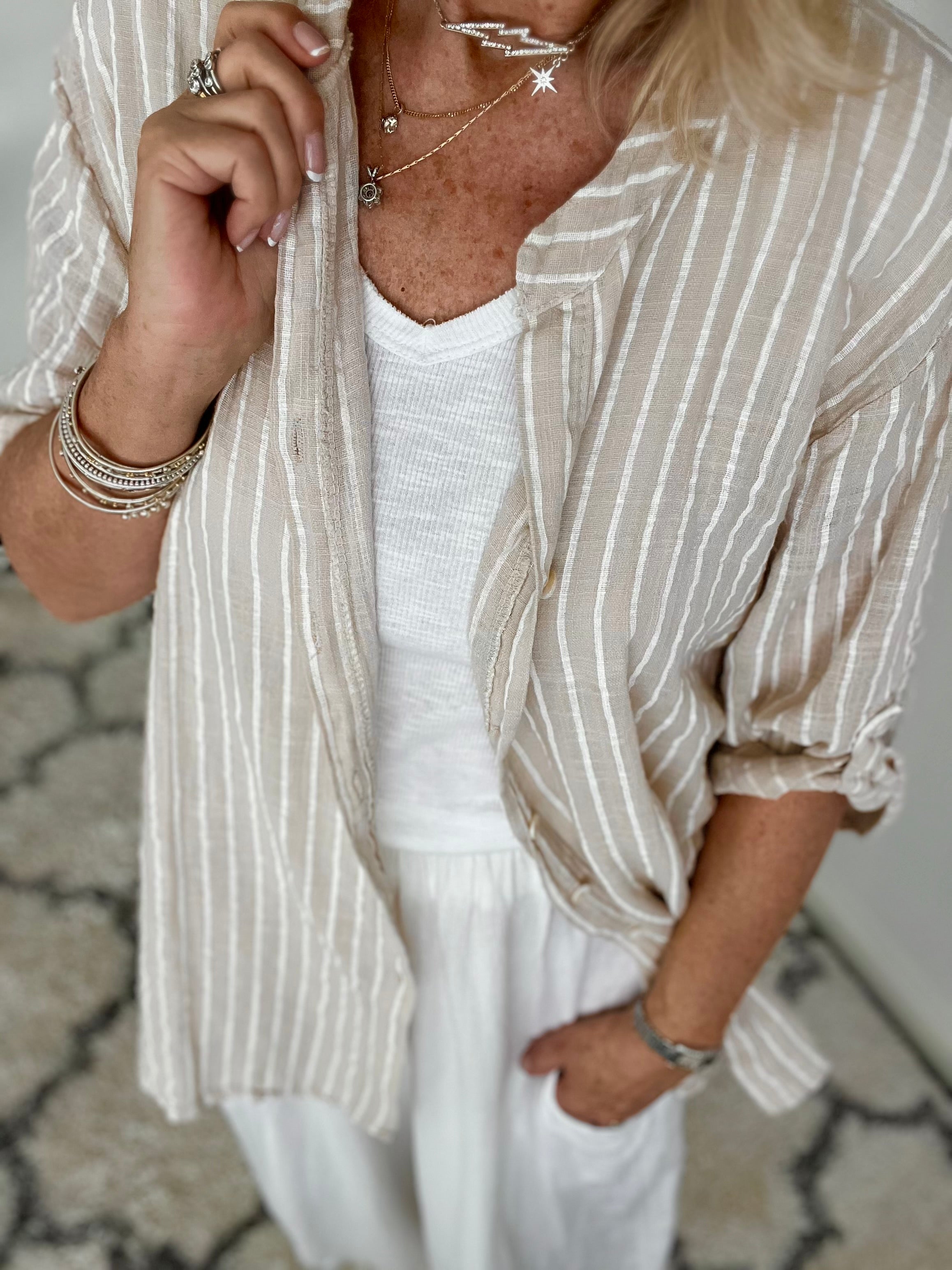 Stripe Shirt in Stone & White