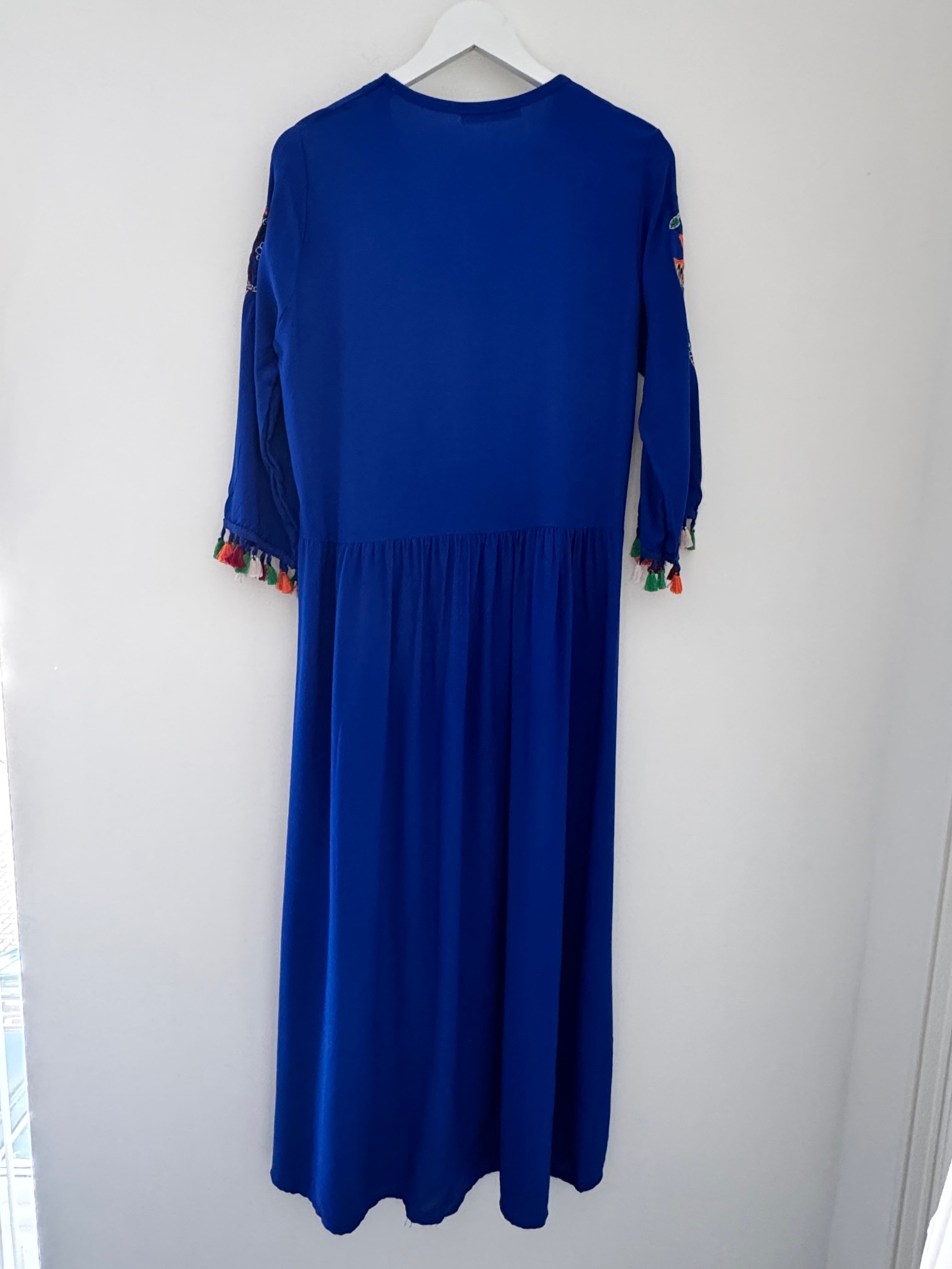 Embroidered Midi Dress in Blue