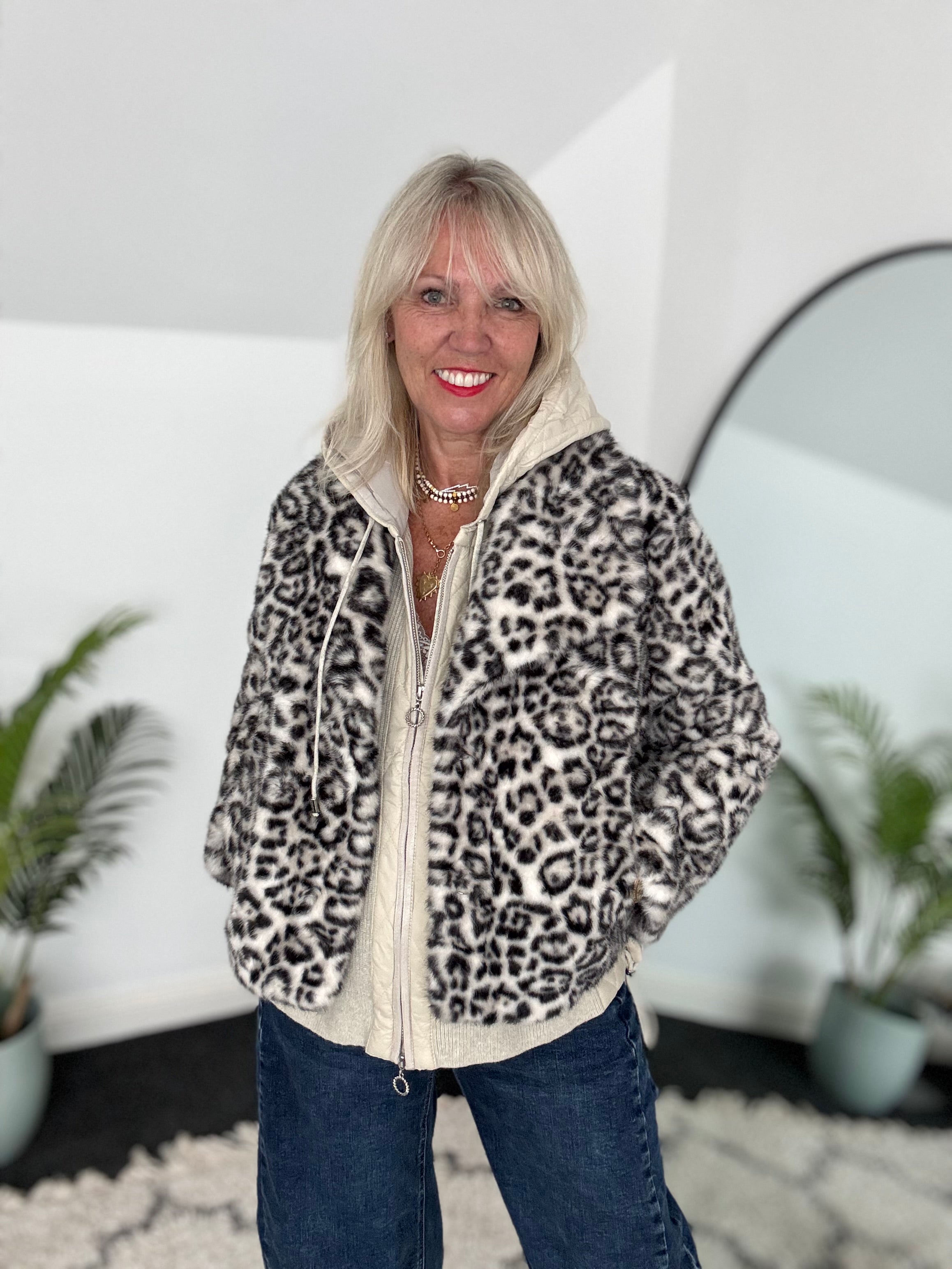 Snow Leopard Faux Fur Jacket