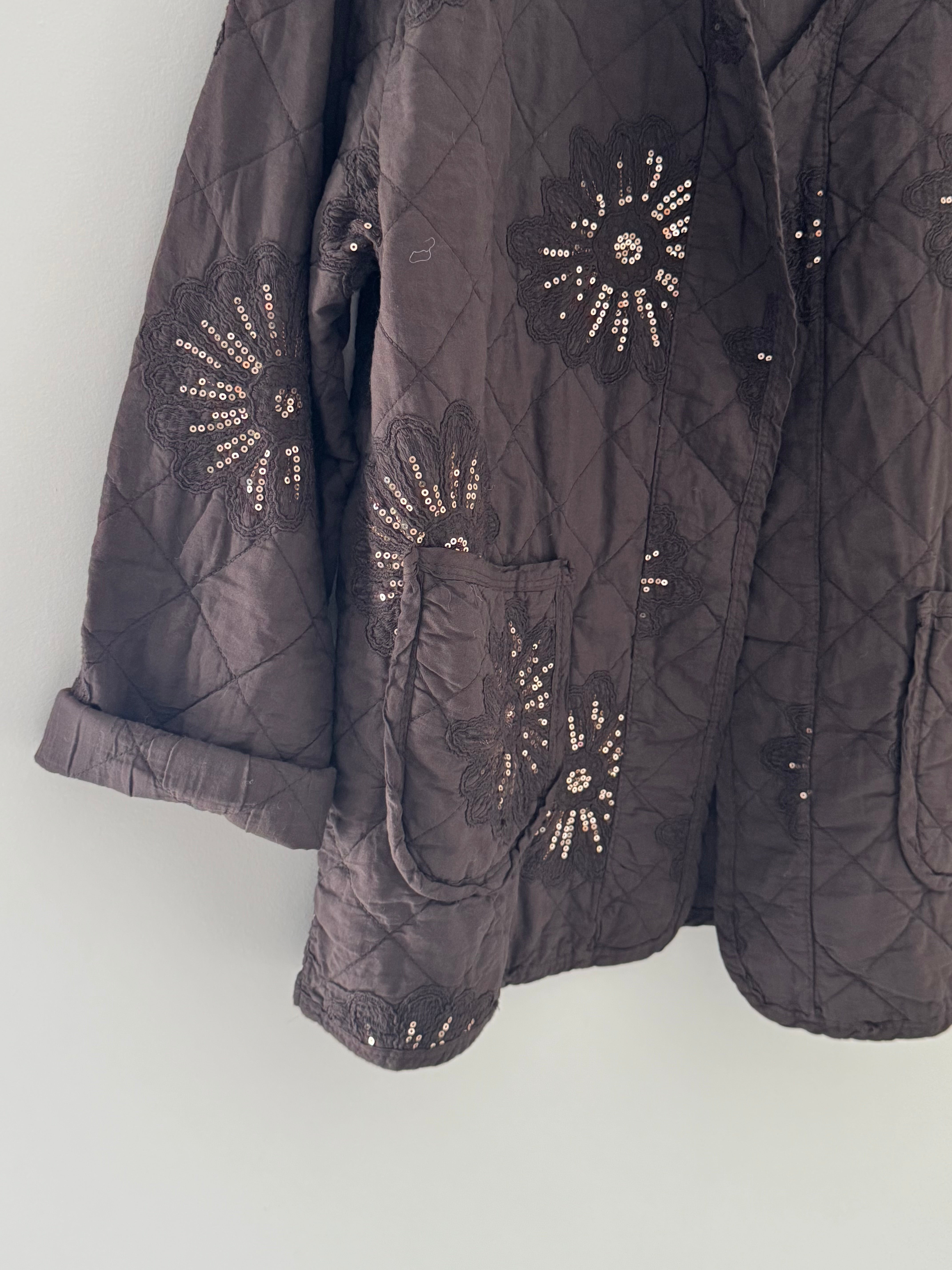 Quilted Jacket with Sequins in Chocolate