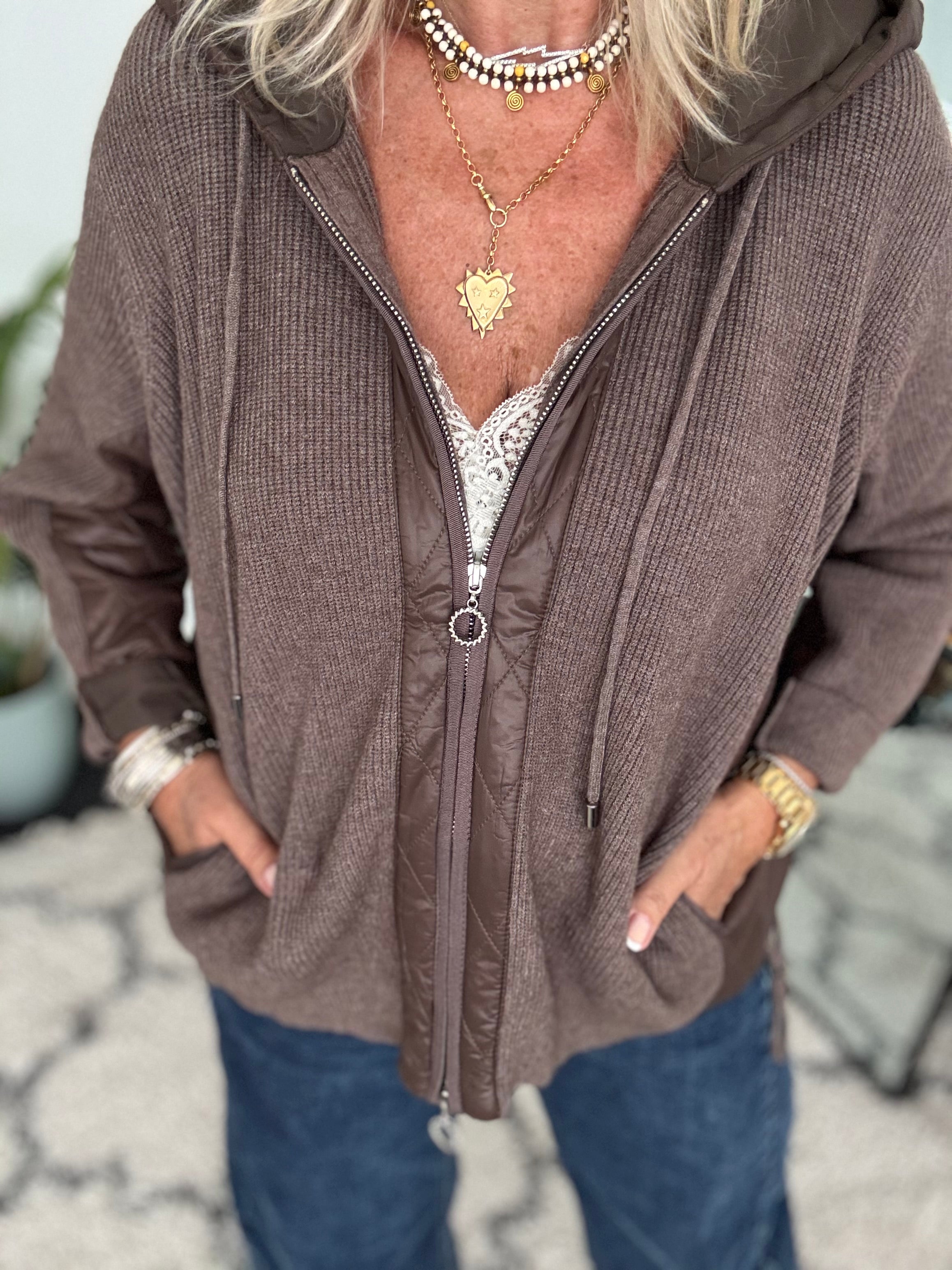 Hooded Knit Jacket in Chocolate