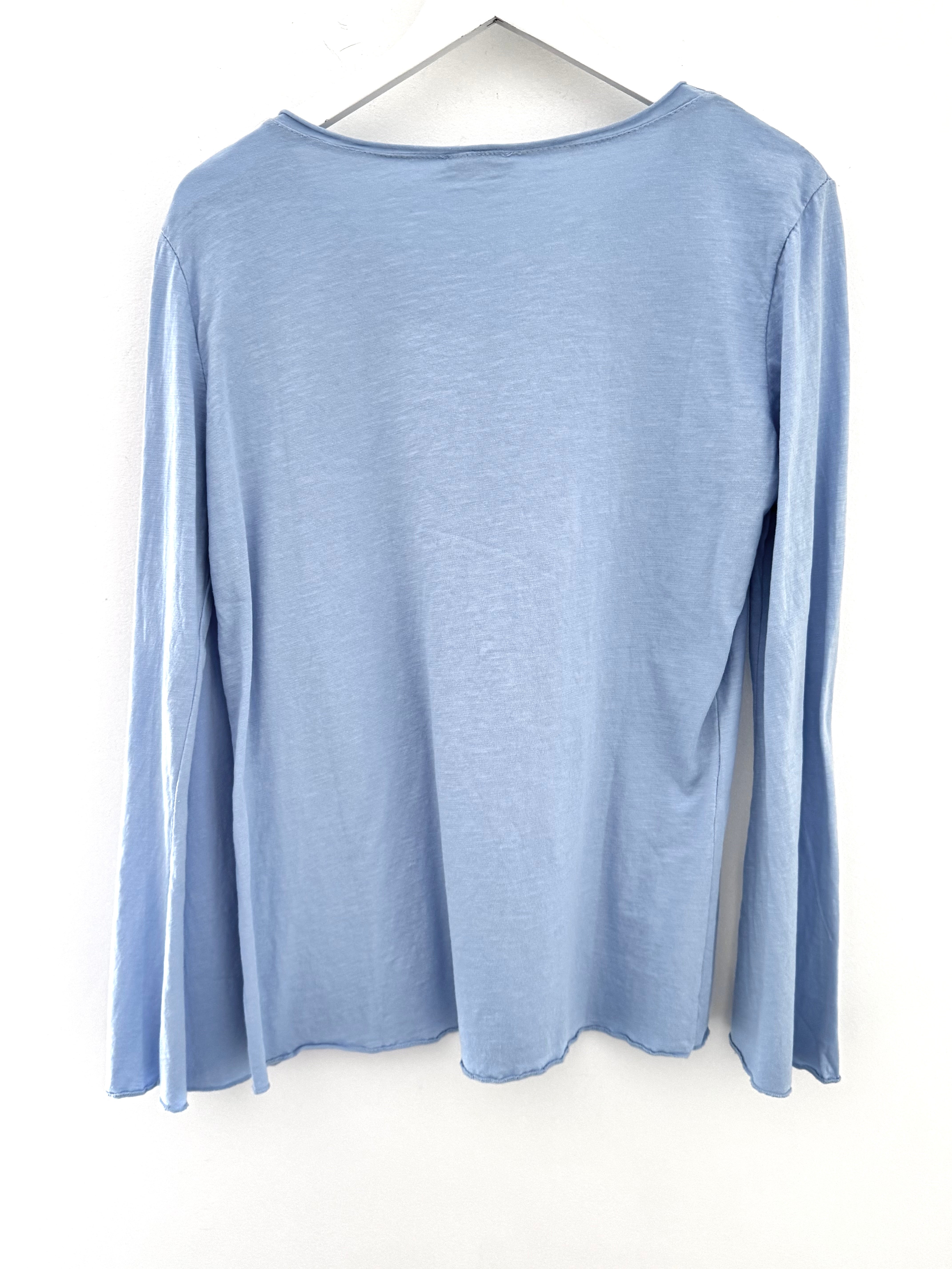 Long Sleeve Top with Flare Sleeves in Light Blue