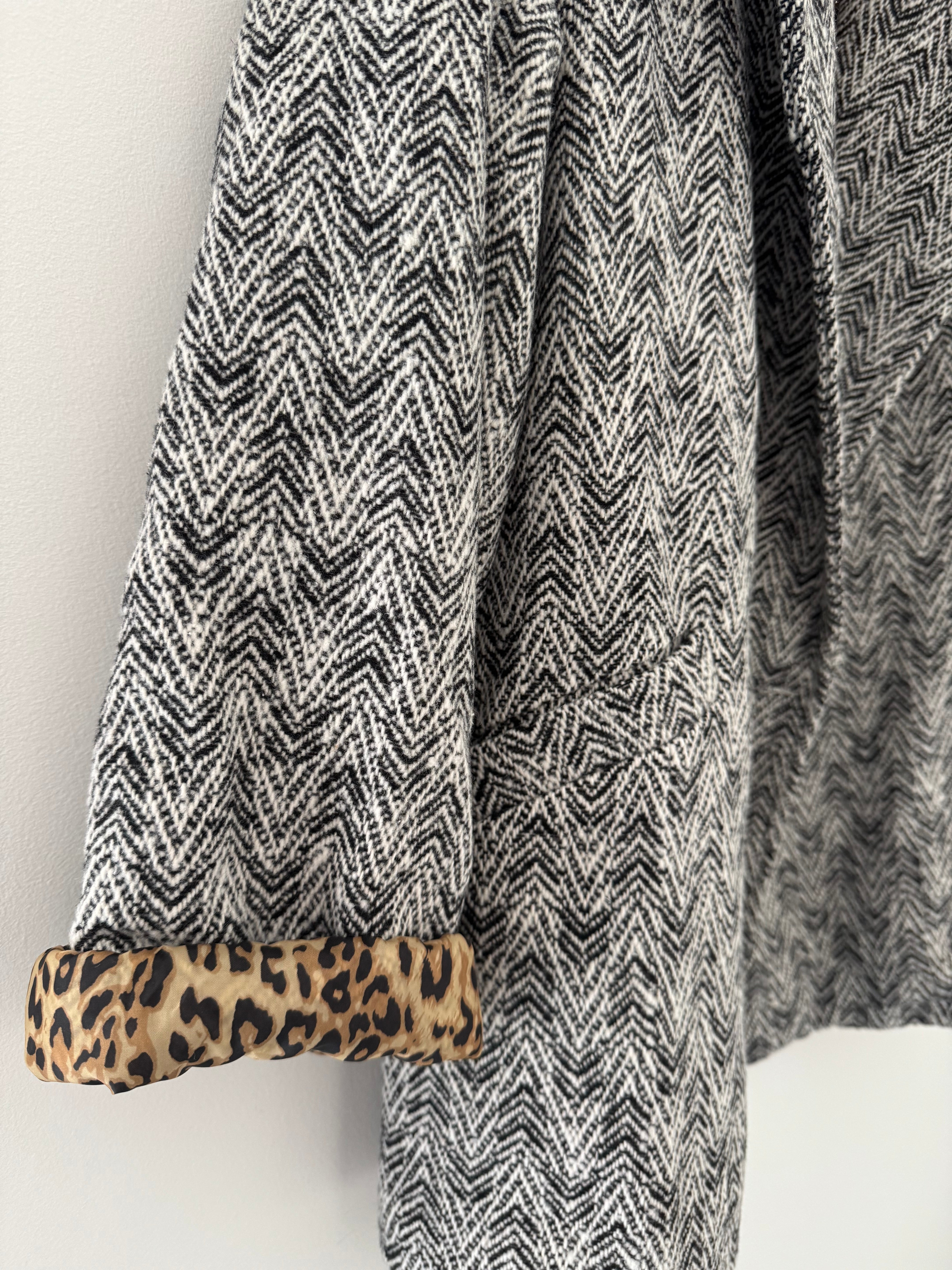 Grey Tweed Boyfriend Jacket with Leopard Lining