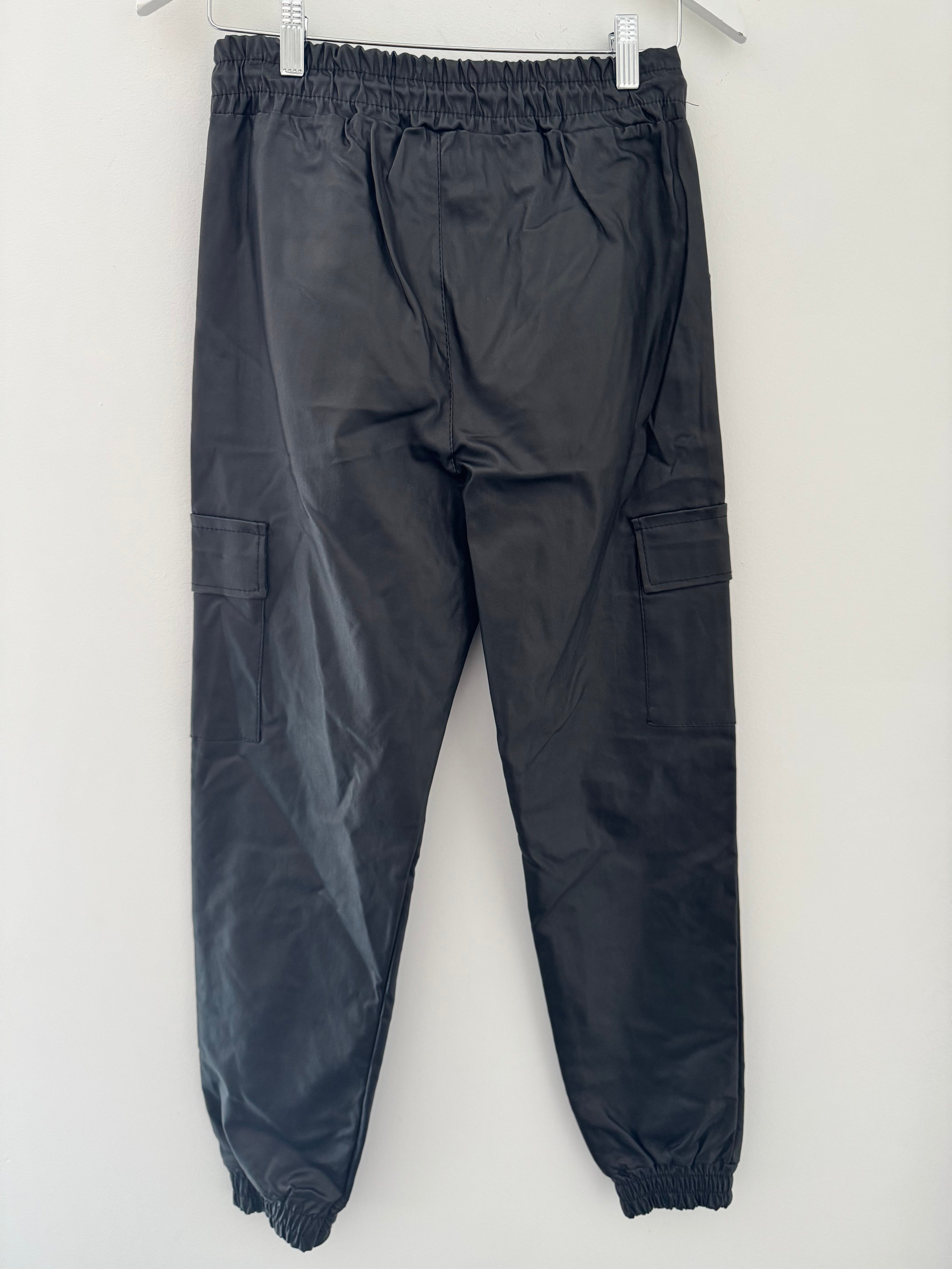 Leather Look Cargo Joggers in Black