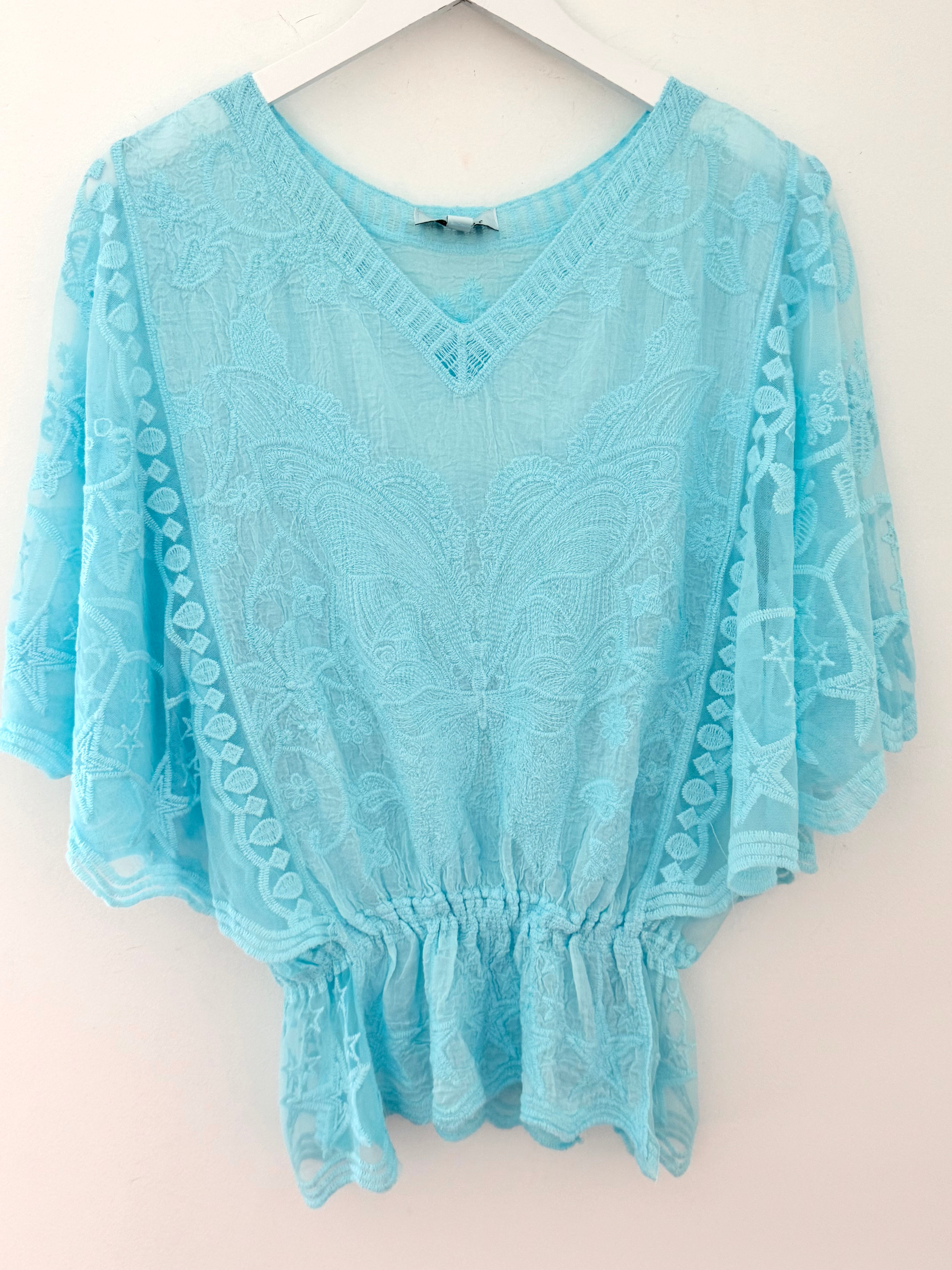 Lace Butterfly & Star Top in Aqua