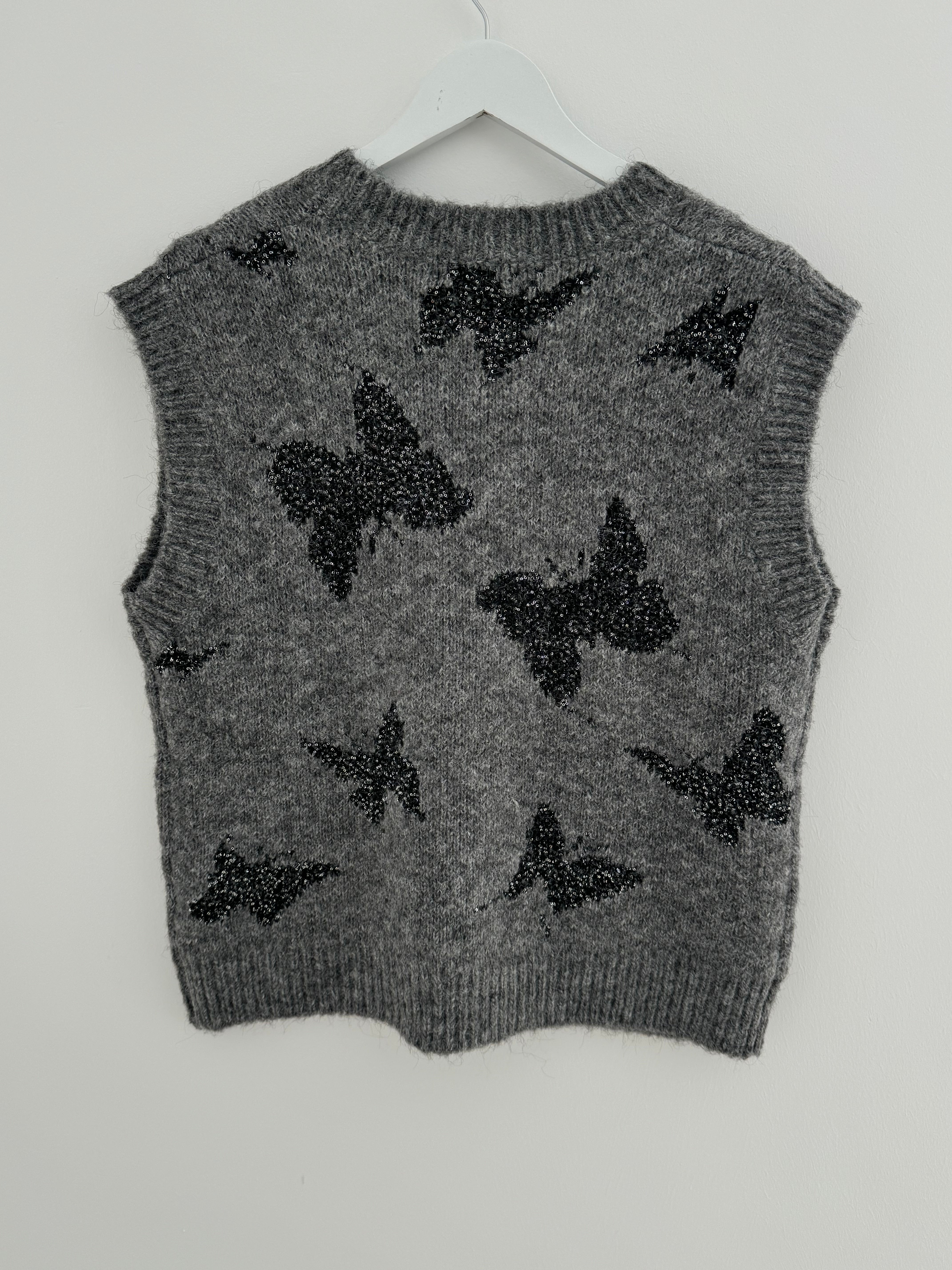 Luxe Tank with Sequin Butterflies in Charcoal