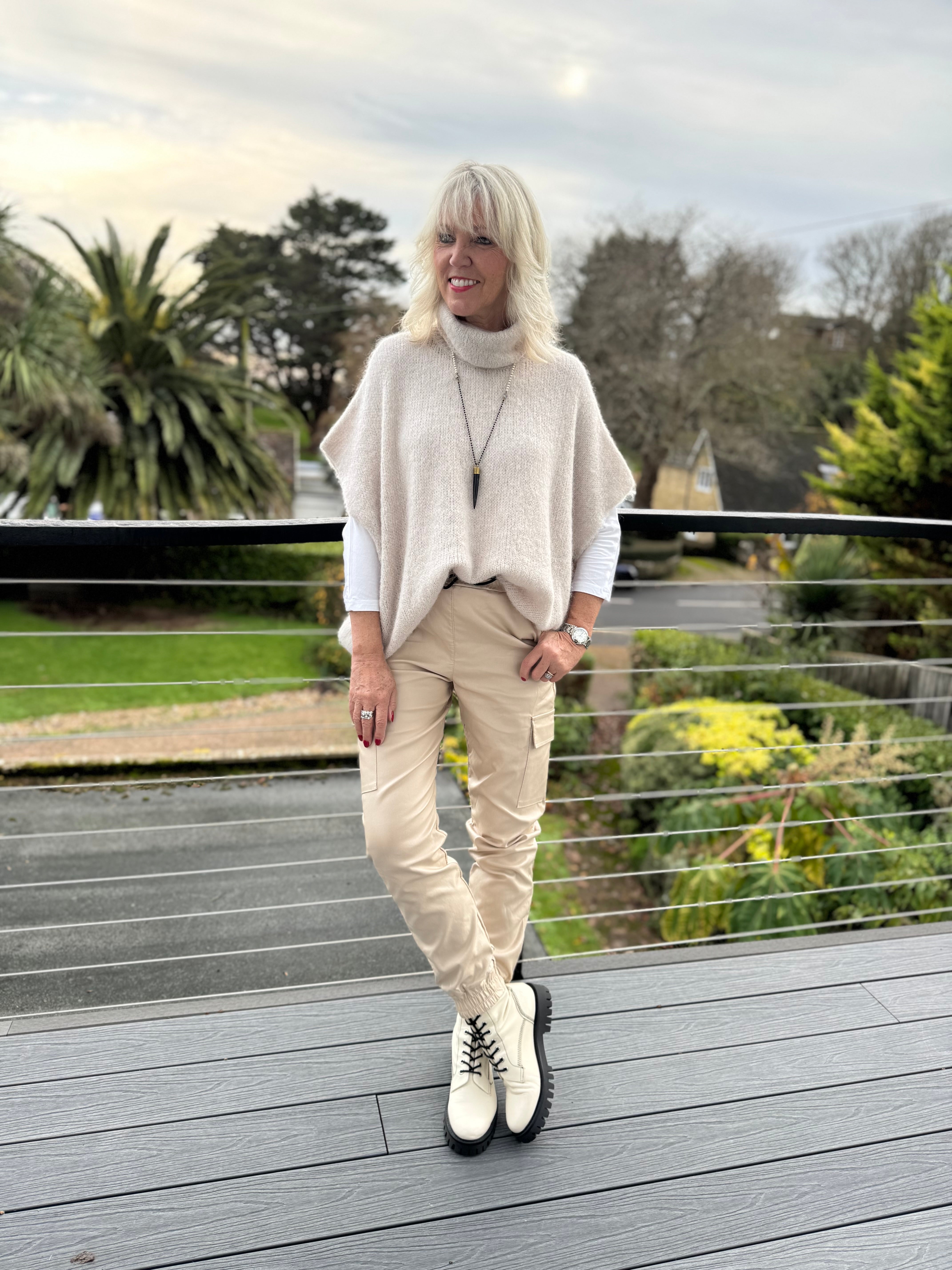 Alpaca Roll Neck Tank in Latte