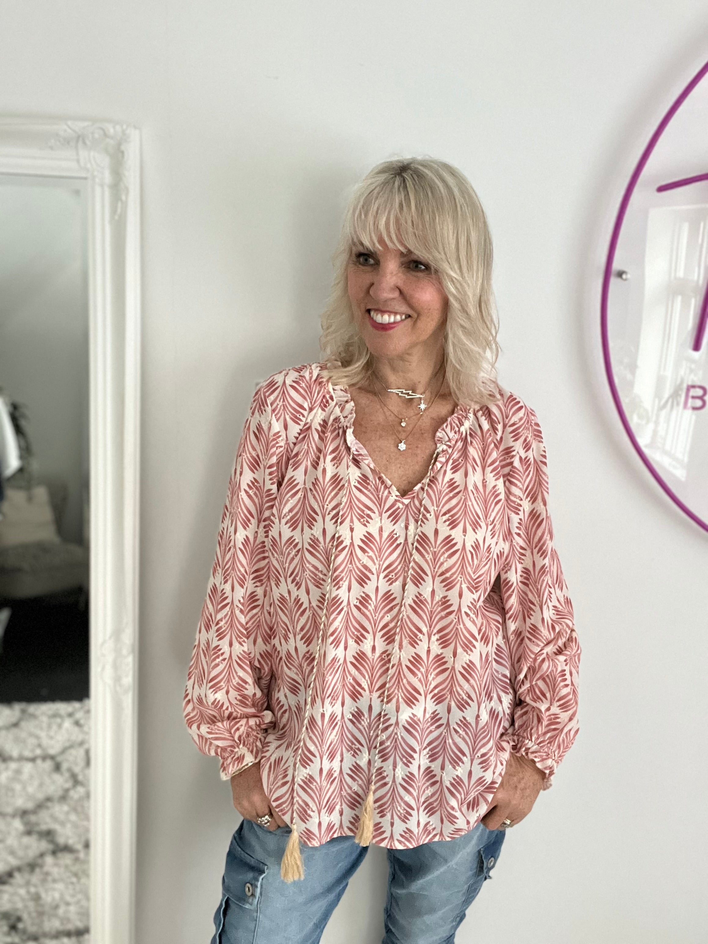 Embroidered Patterned Blouse in Pink