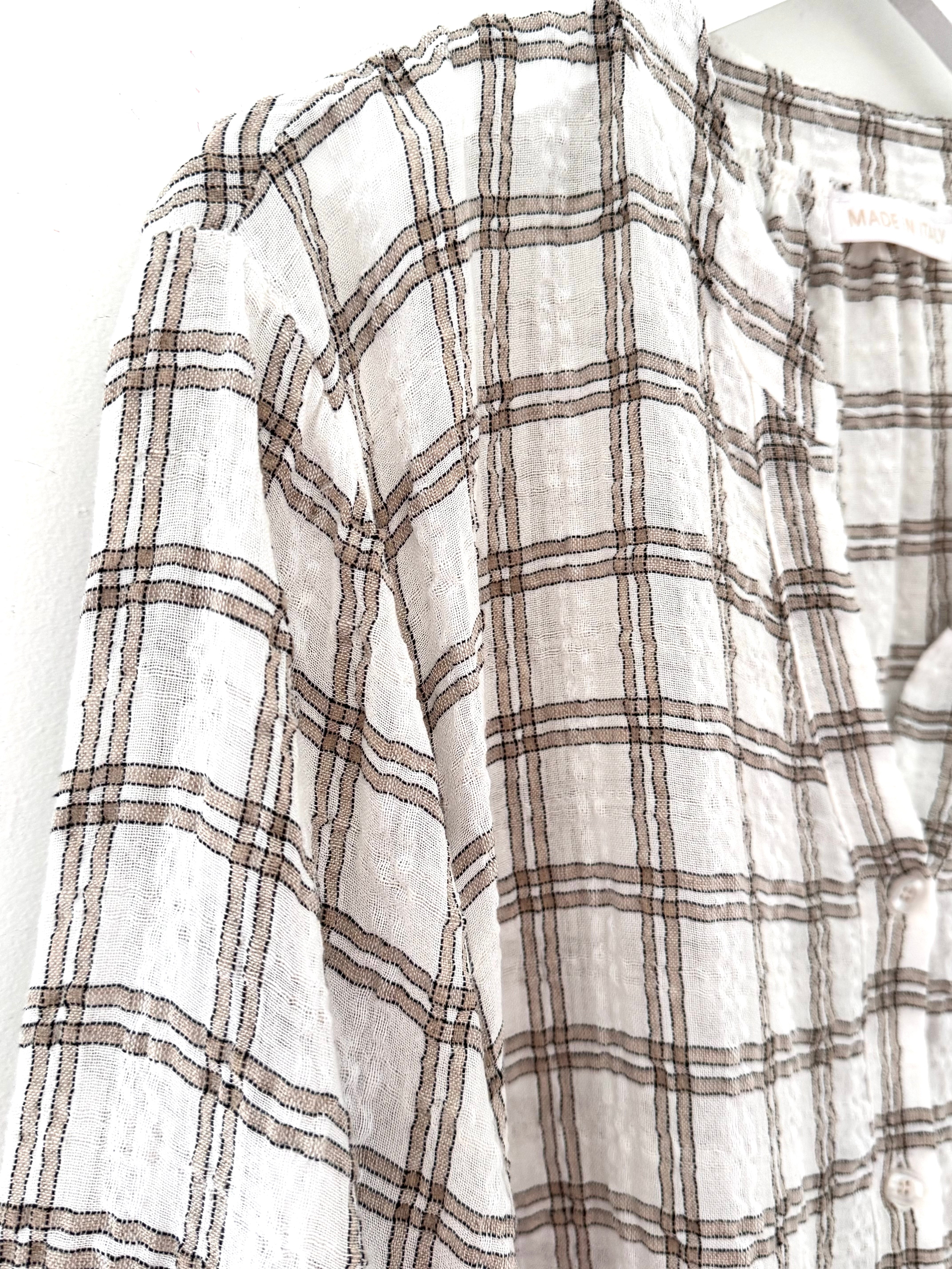 Checked Seersucker Shirt in Ivory