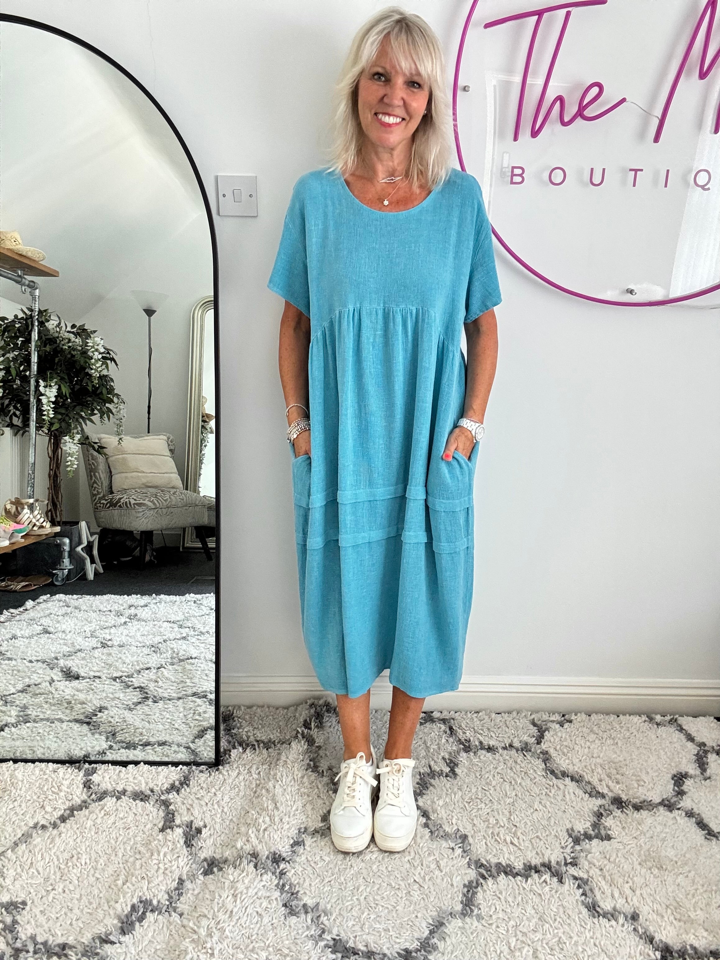 linen cocoon dress Linen High Neck Cocoon Dress