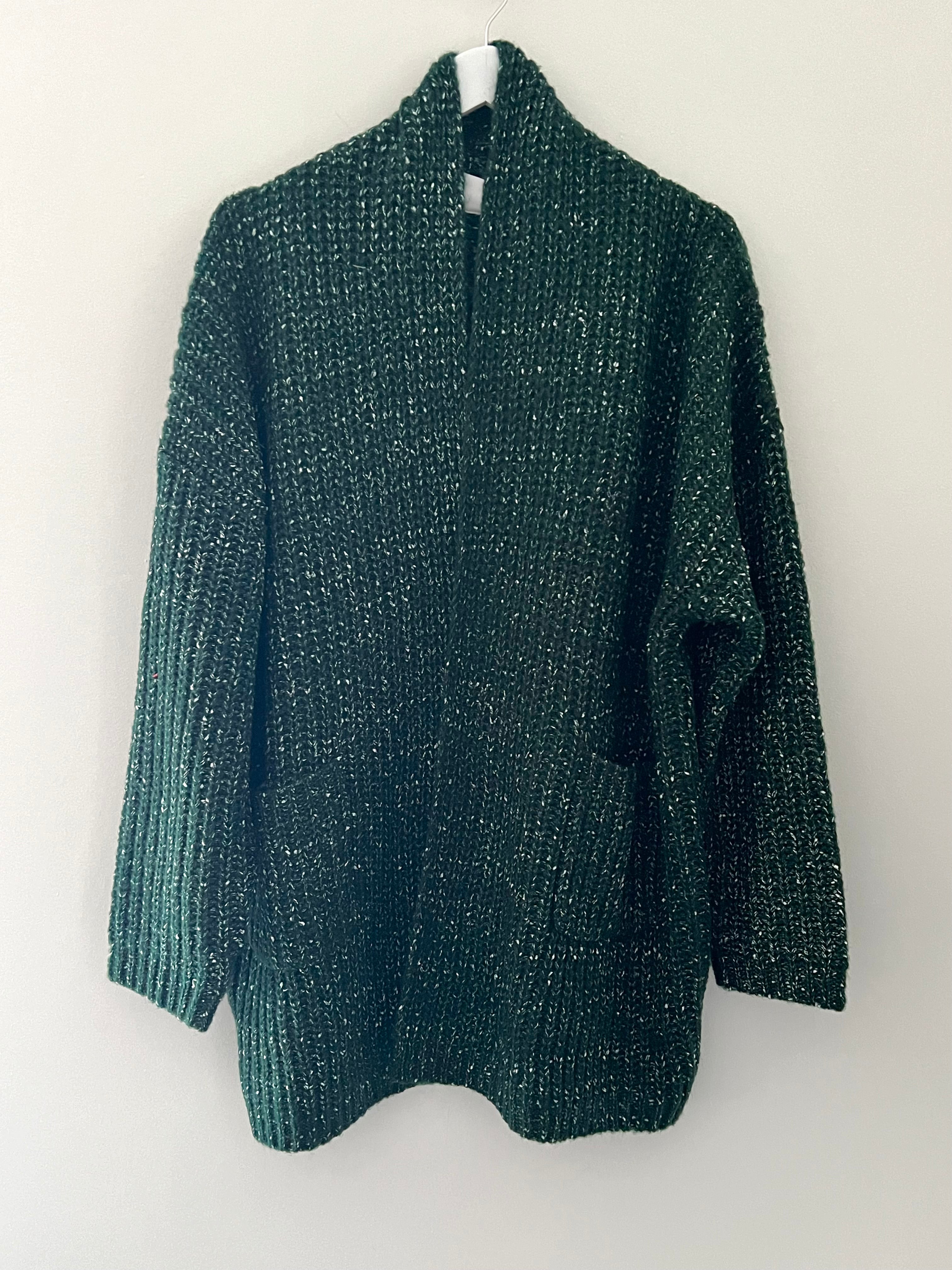 Green Tweed Look Cardi with Pockets