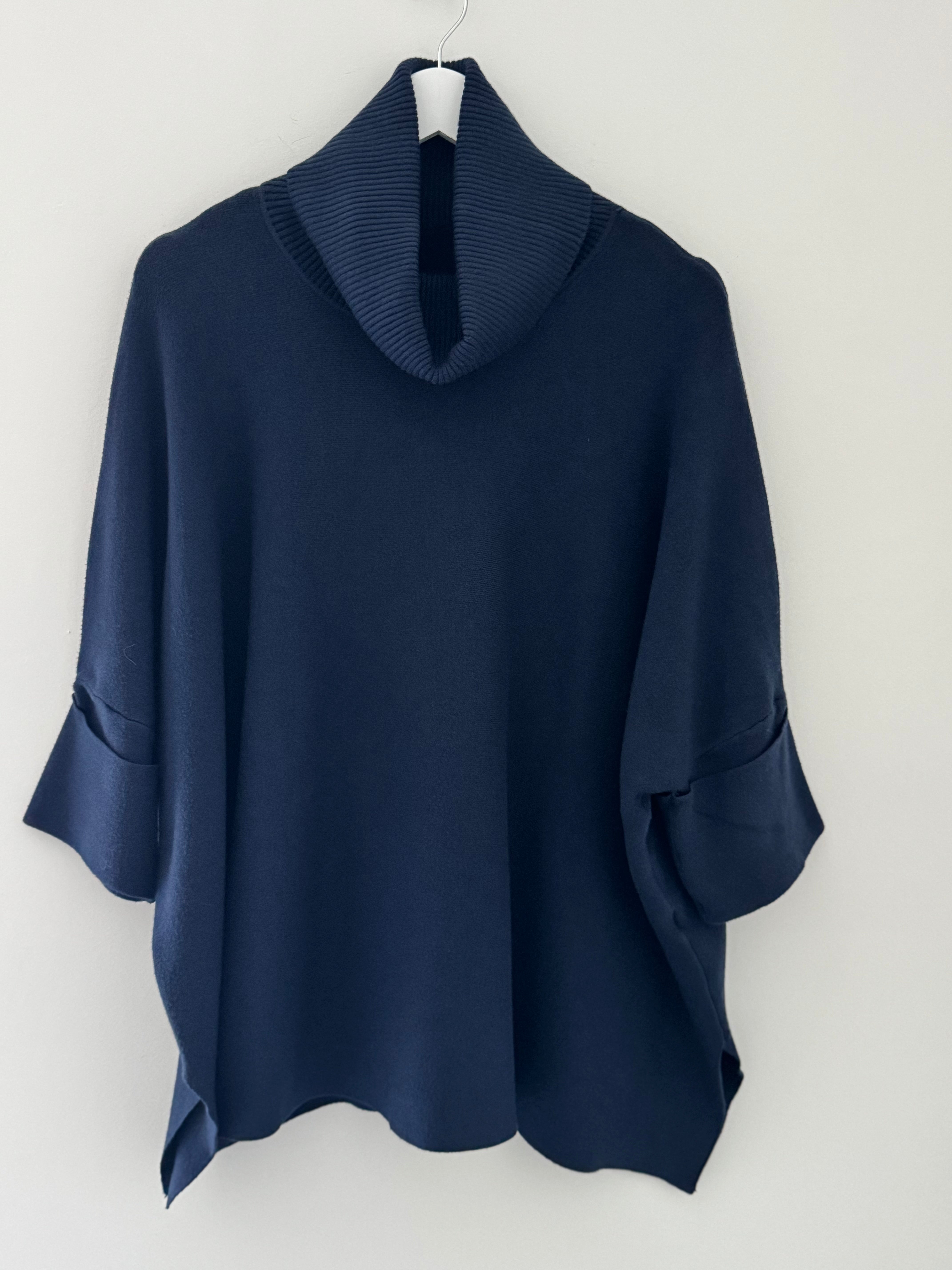 Oversized Roll Neck Poncho Jumper in Ink