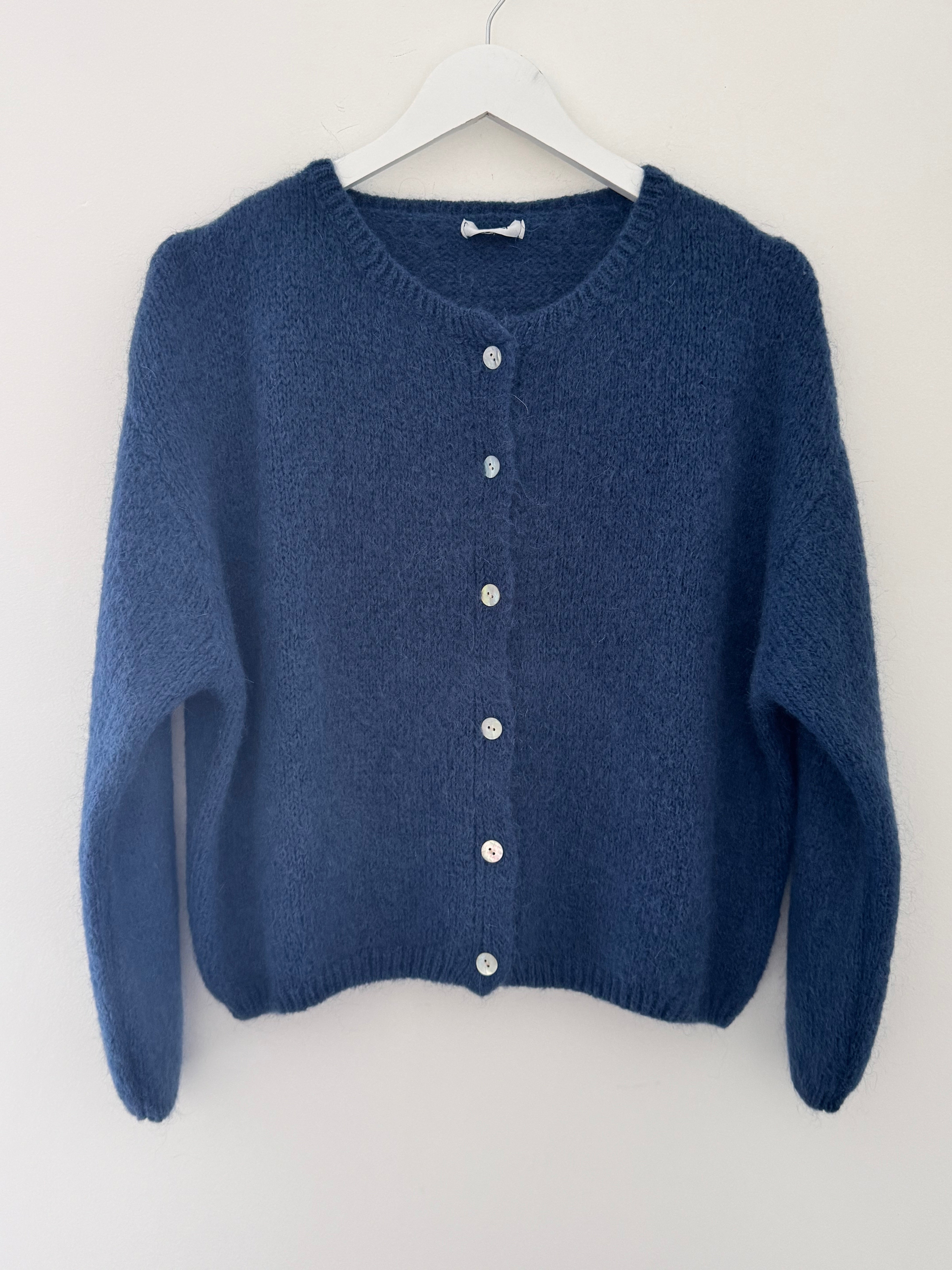 Mohair Buttoned Cardi in Denim Blue